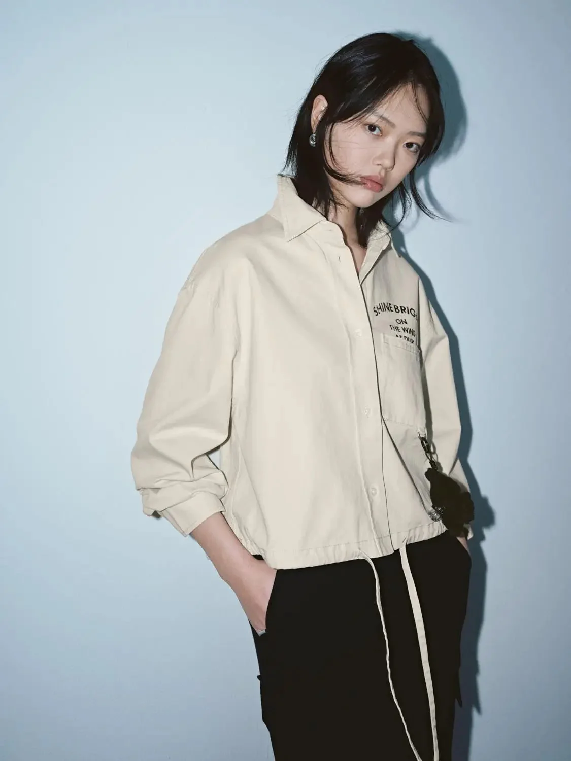 Drawstring Patch Pocket Printed Shirts