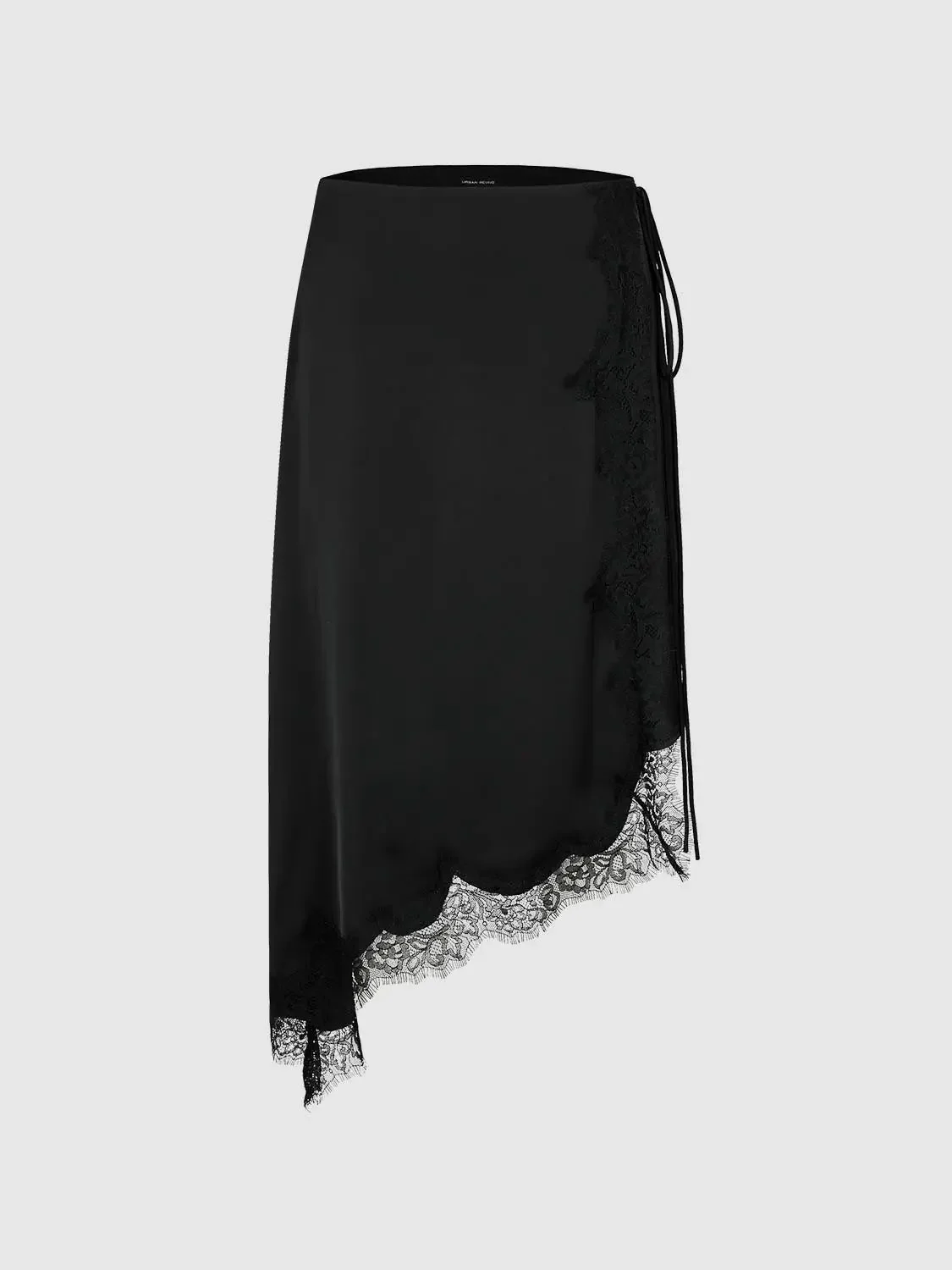 String Detail Asymmetric Lace Trim A-Line Midi Skirts