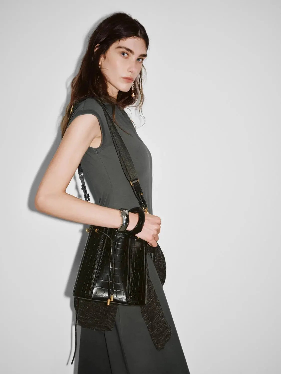Cotton Blend Polo Neck Cap Sleeve Belted Midi Dress