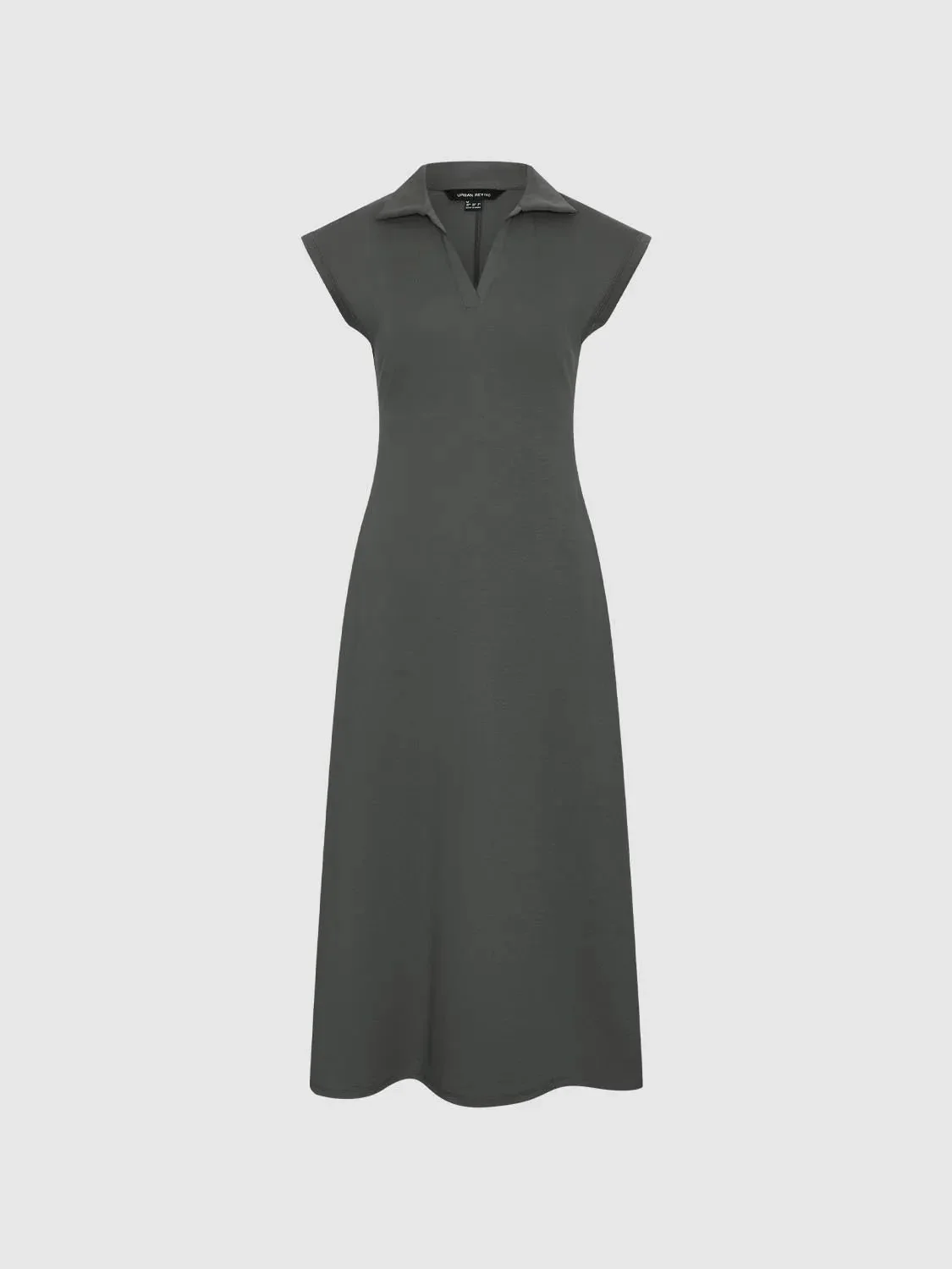 Cotton Blend Polo Neck Cap Sleeve Belted Midi Dress