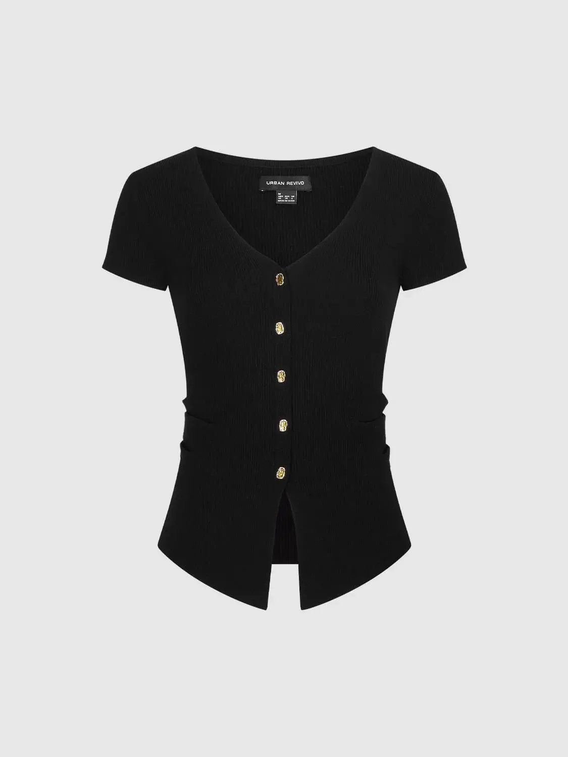 21939-v-neck-button-detail-knit-short-sleeve-top-7.webp V Neck Button Detail Knit Short Sleeve Top