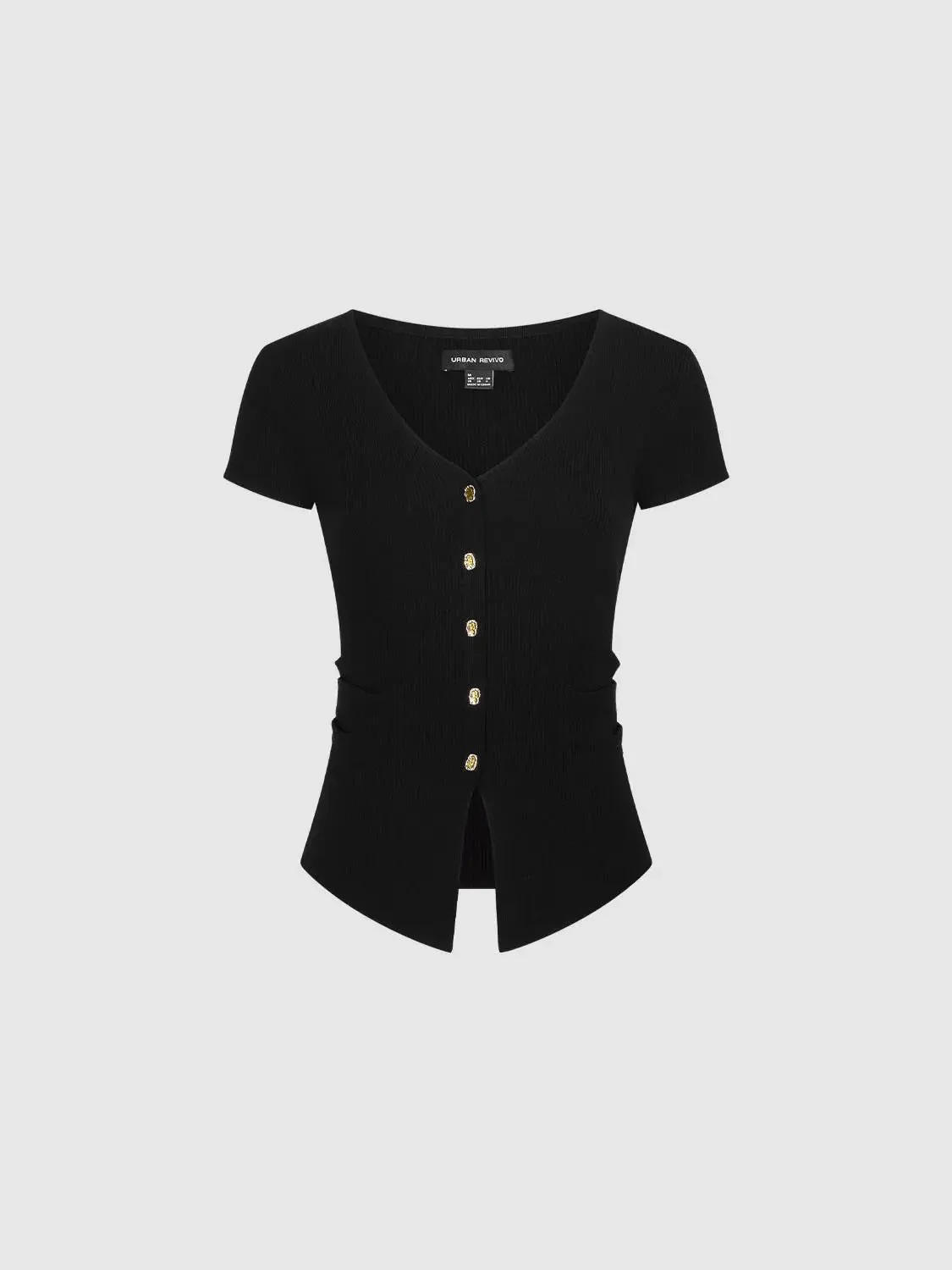 21939-v-neck-button-detail-knit-short-sleeve-top-9.webp V Neck Button Detail Knit Short Sleeve Top