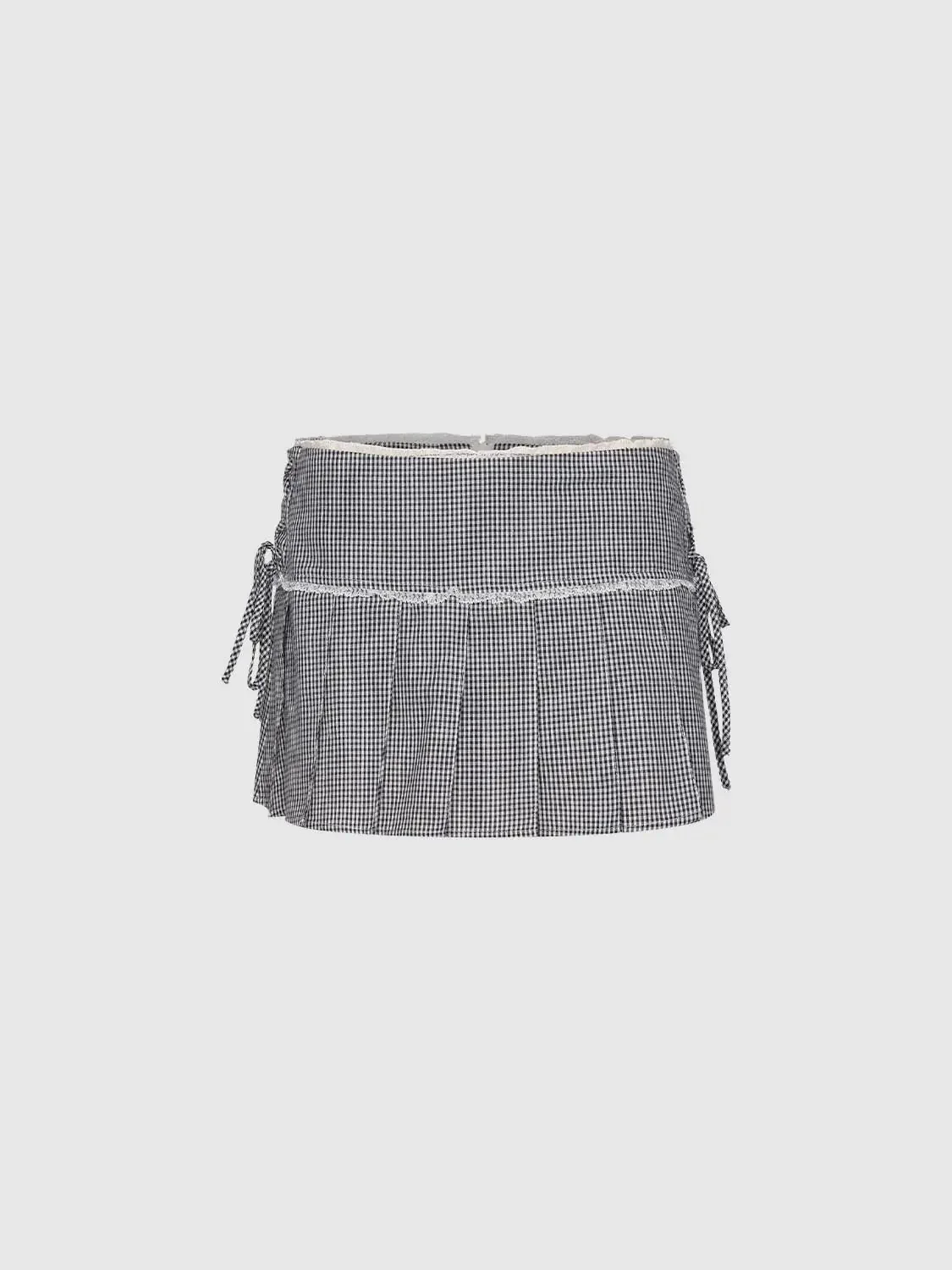 21993-lace-trim-pleated-check-a-line-mini-skirts-2.webp Lace Trim Pleated Check A-Line Mini Skirts