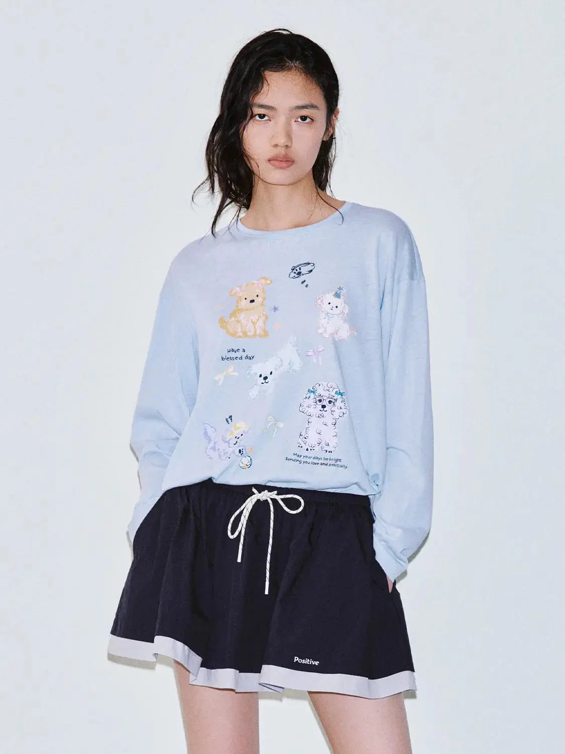 Printed Cotton Blend Long Sleeve T-Shirt