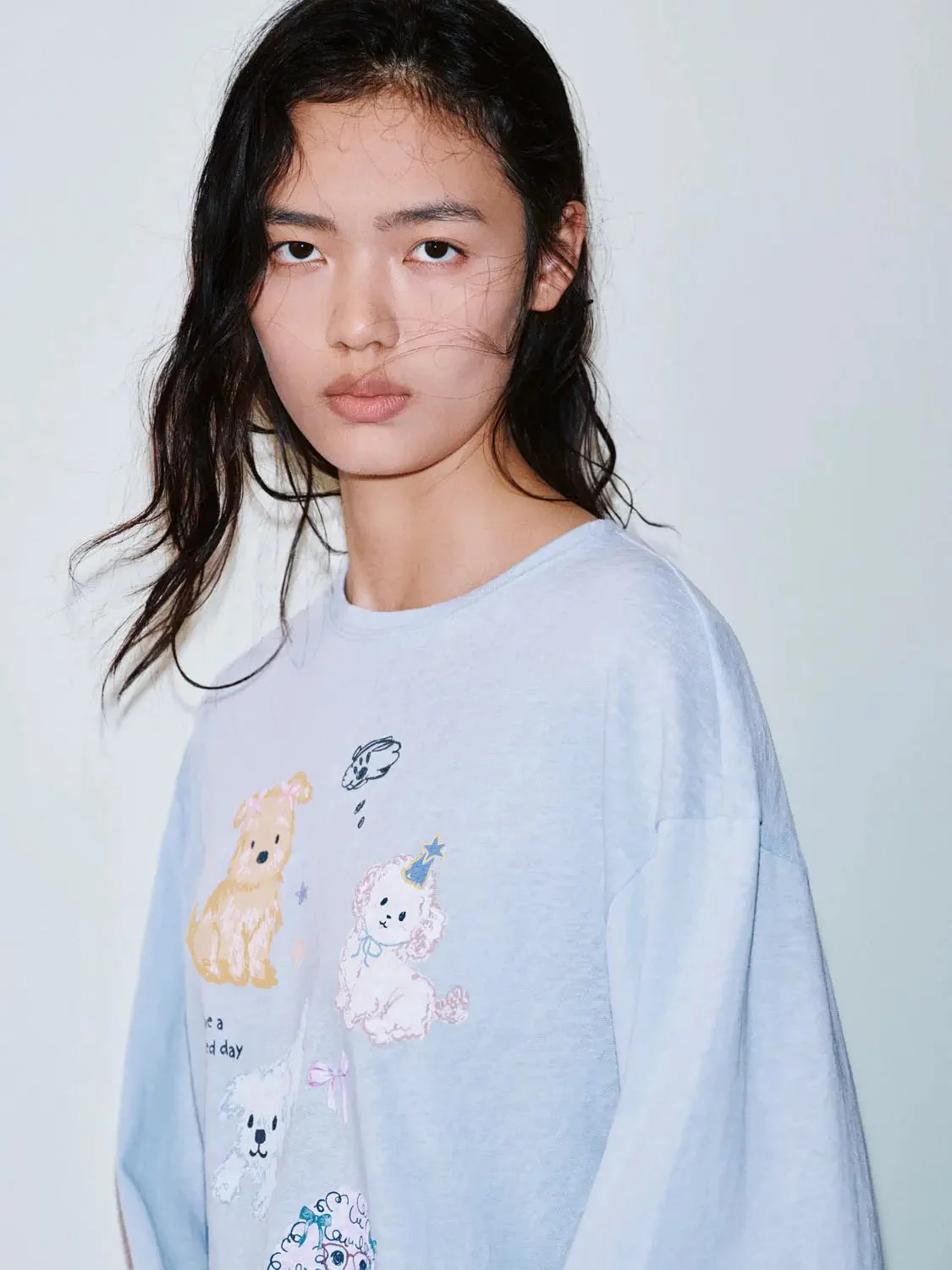 Printed Cotton Blend Long Sleeve T-Shirt