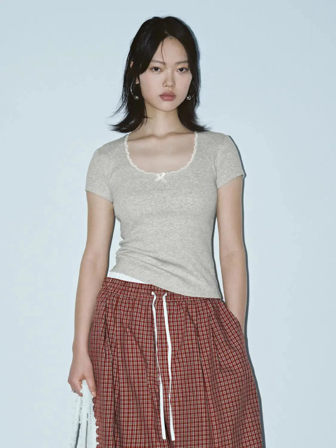 22049-lace-trim-bow-scoop-neck-cotton-blend-t-shirts-27.webp Lace Trim Bow Scoop Neck Cotton Blend T Shirts