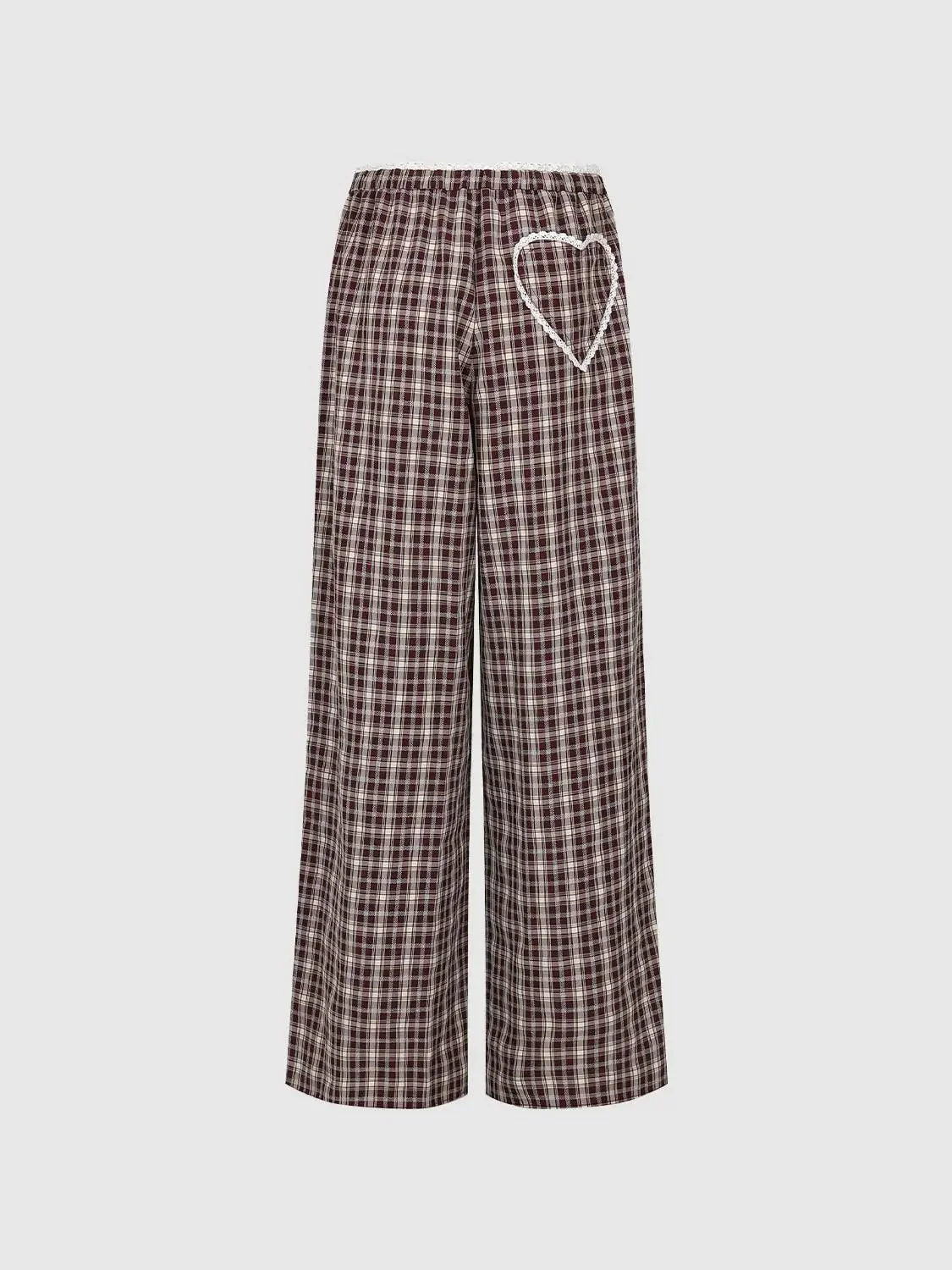 Button Detail Contrast Trim Check Wide Leg Pants