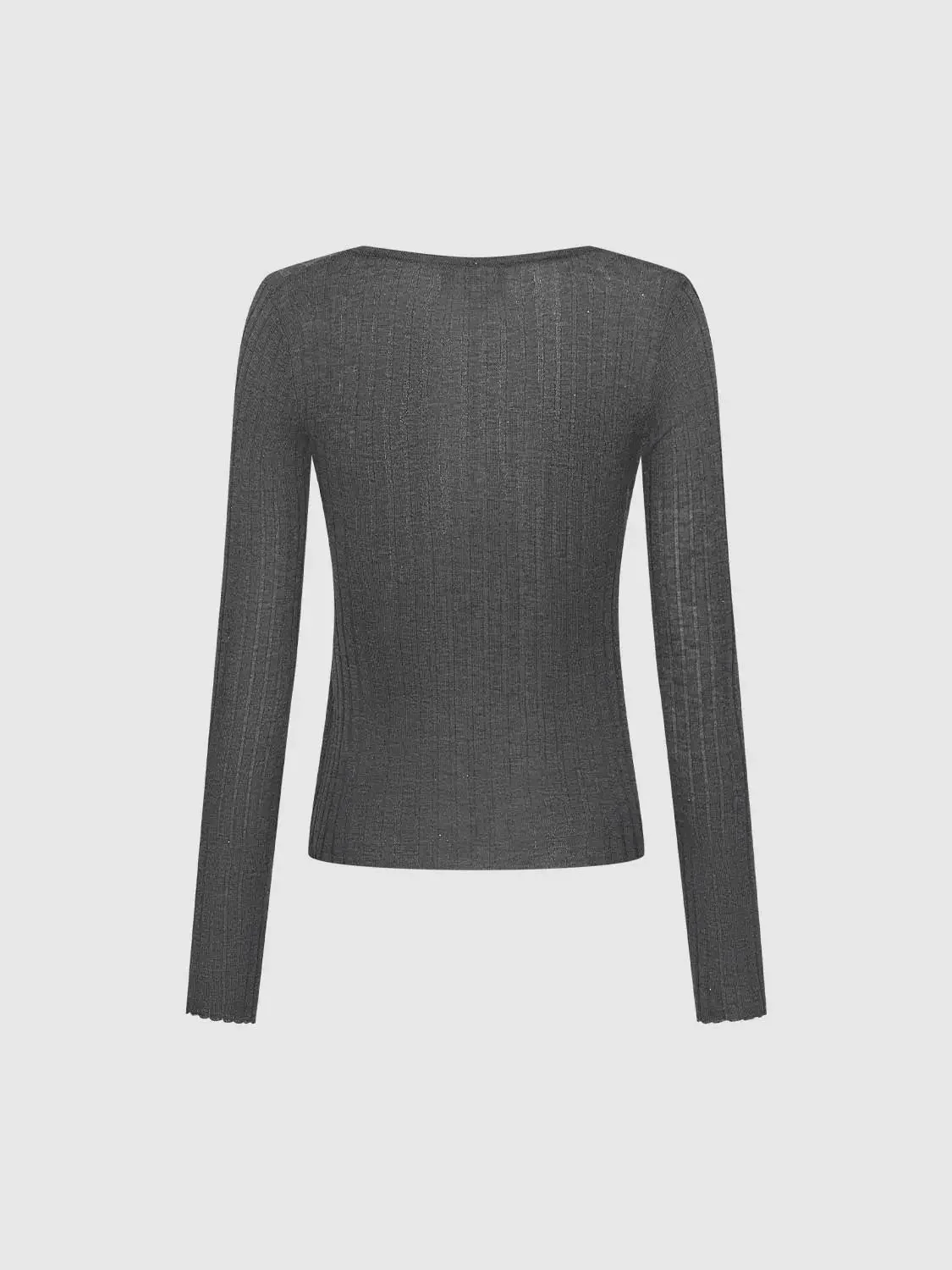 Lyocell Wool Knit Ribbed Tie Front Long Sleeve T-Shirts