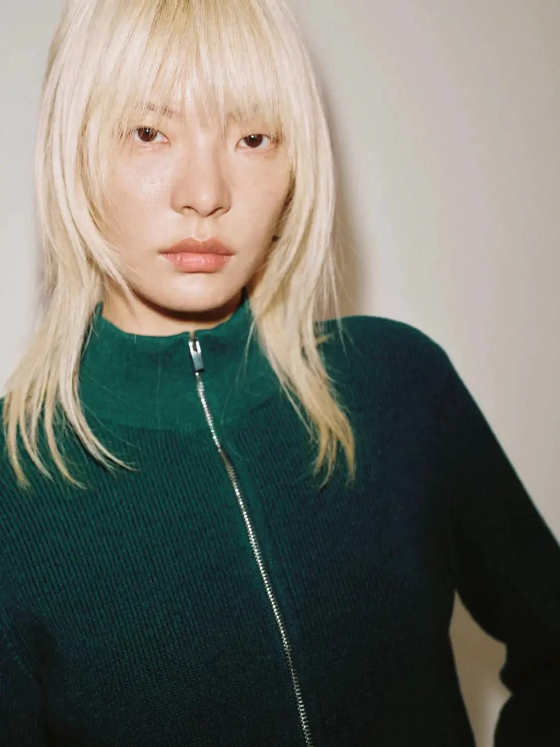Mock Neck Zip Detail Knitted Cardigan