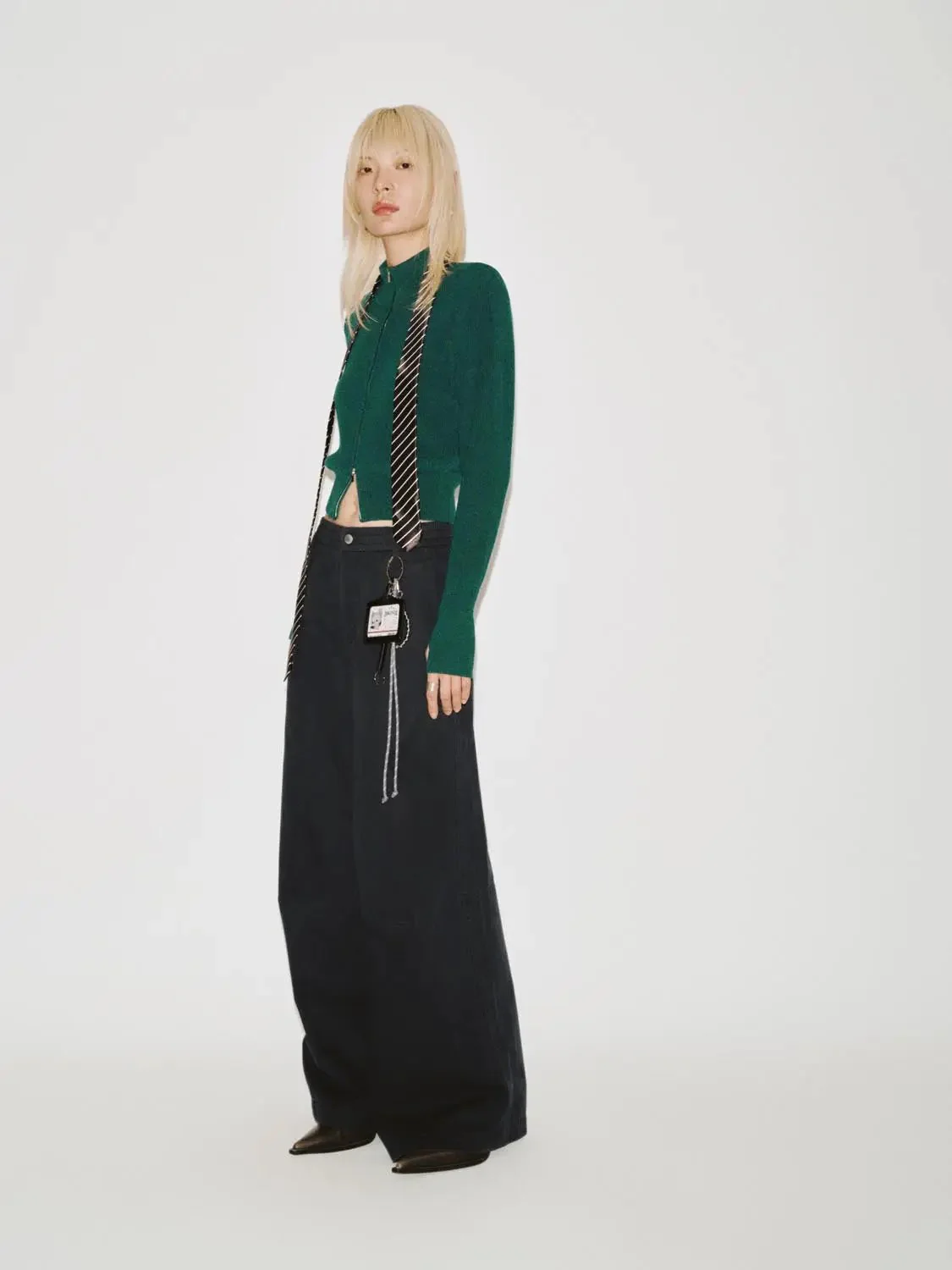 Mock Neck Zip Detail Knitted Cardigan