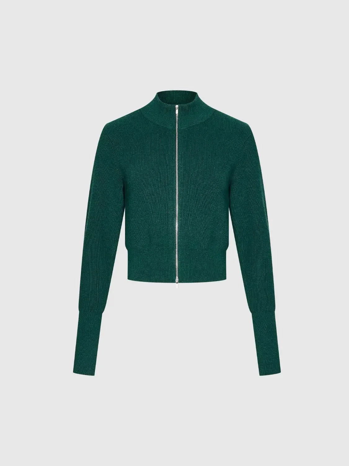 Mock Neck Zip Detail Knitted Cardigan