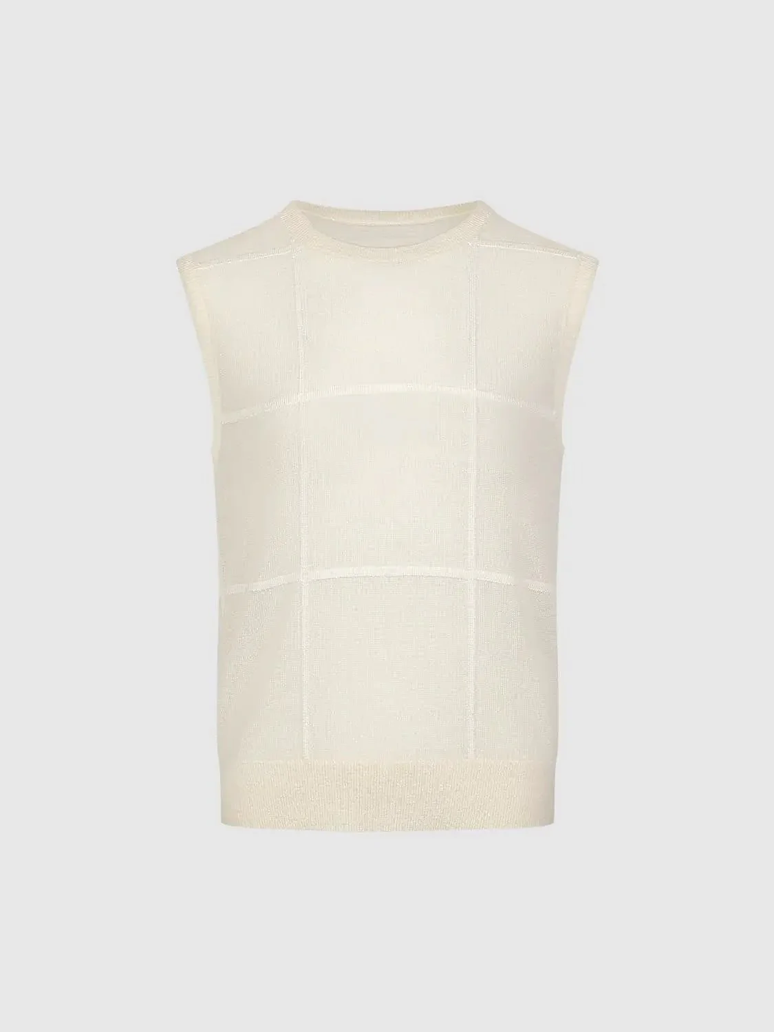 Contrast Check Sleeveless Knitted T-Shirts