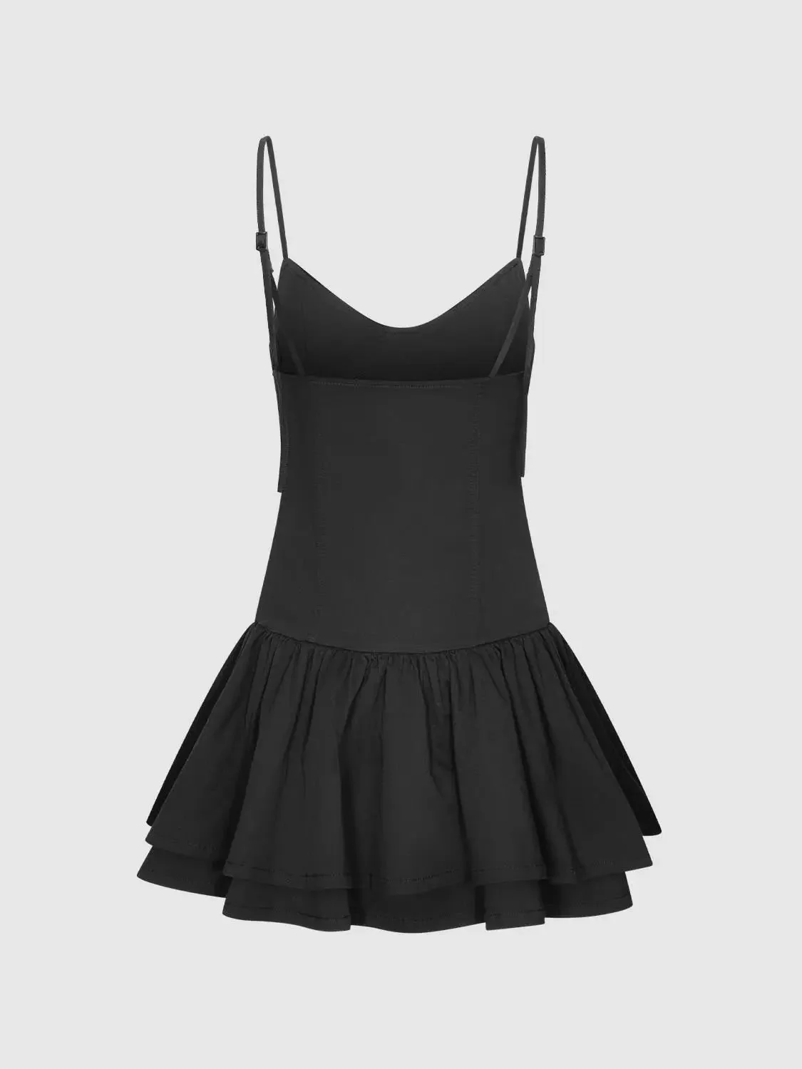 Cotton Elastane Shell Corset Bodice With Ruffle A-Line Midi Dresses