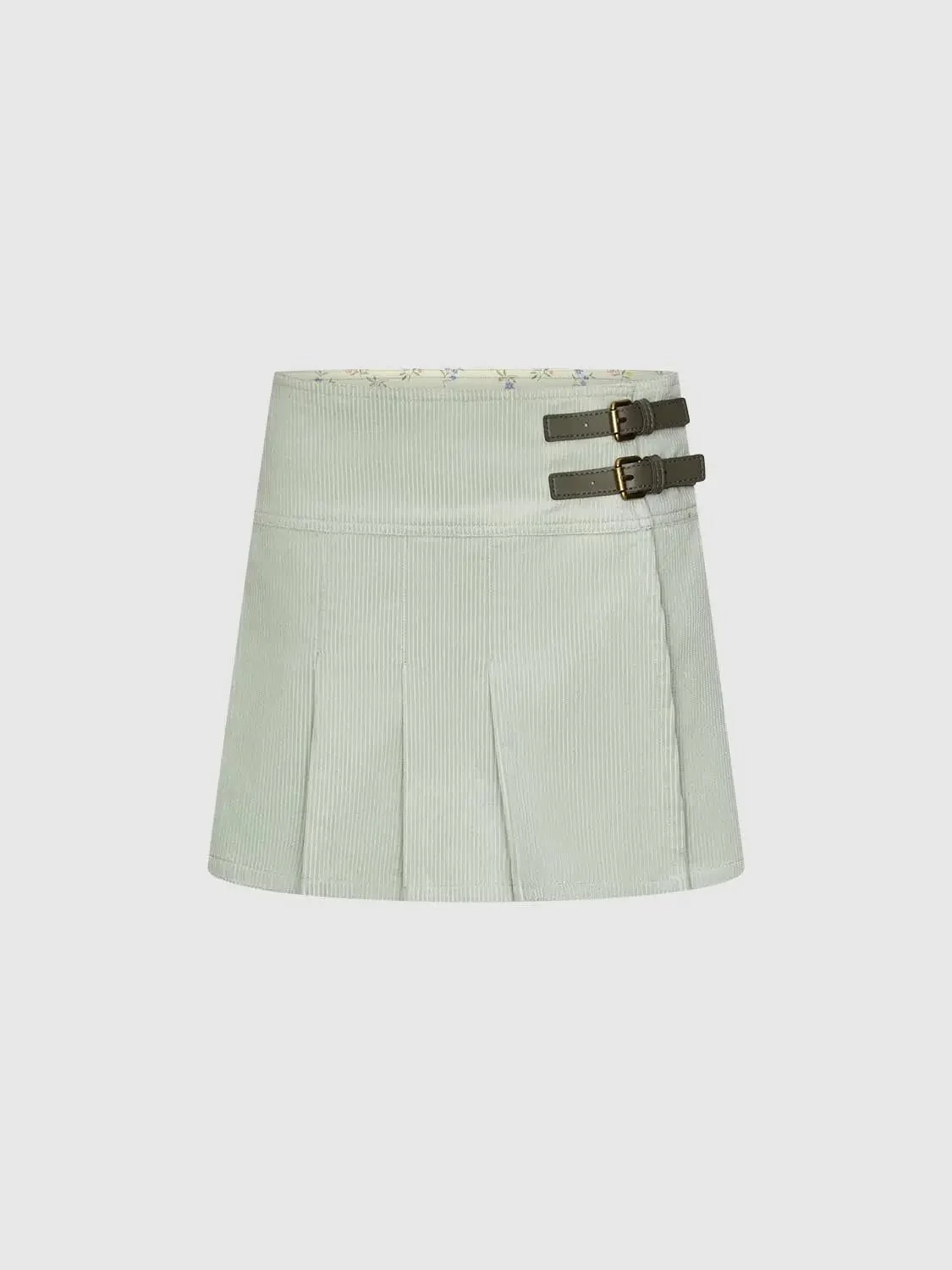 Belt Detail Pleated A-Line Mini Skirts
