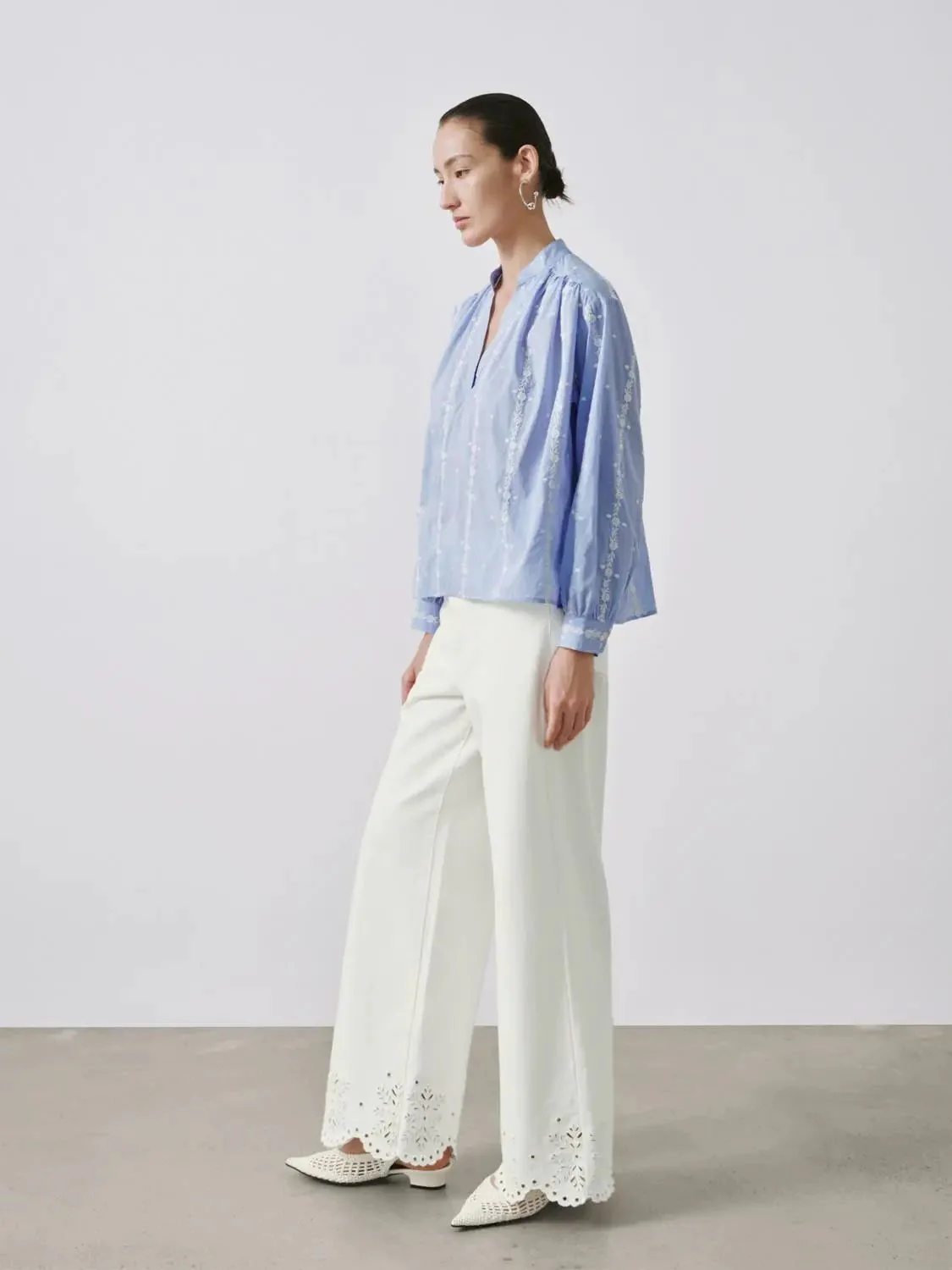 Contrast Embroidered Striped V-Neck Overhead Shirts