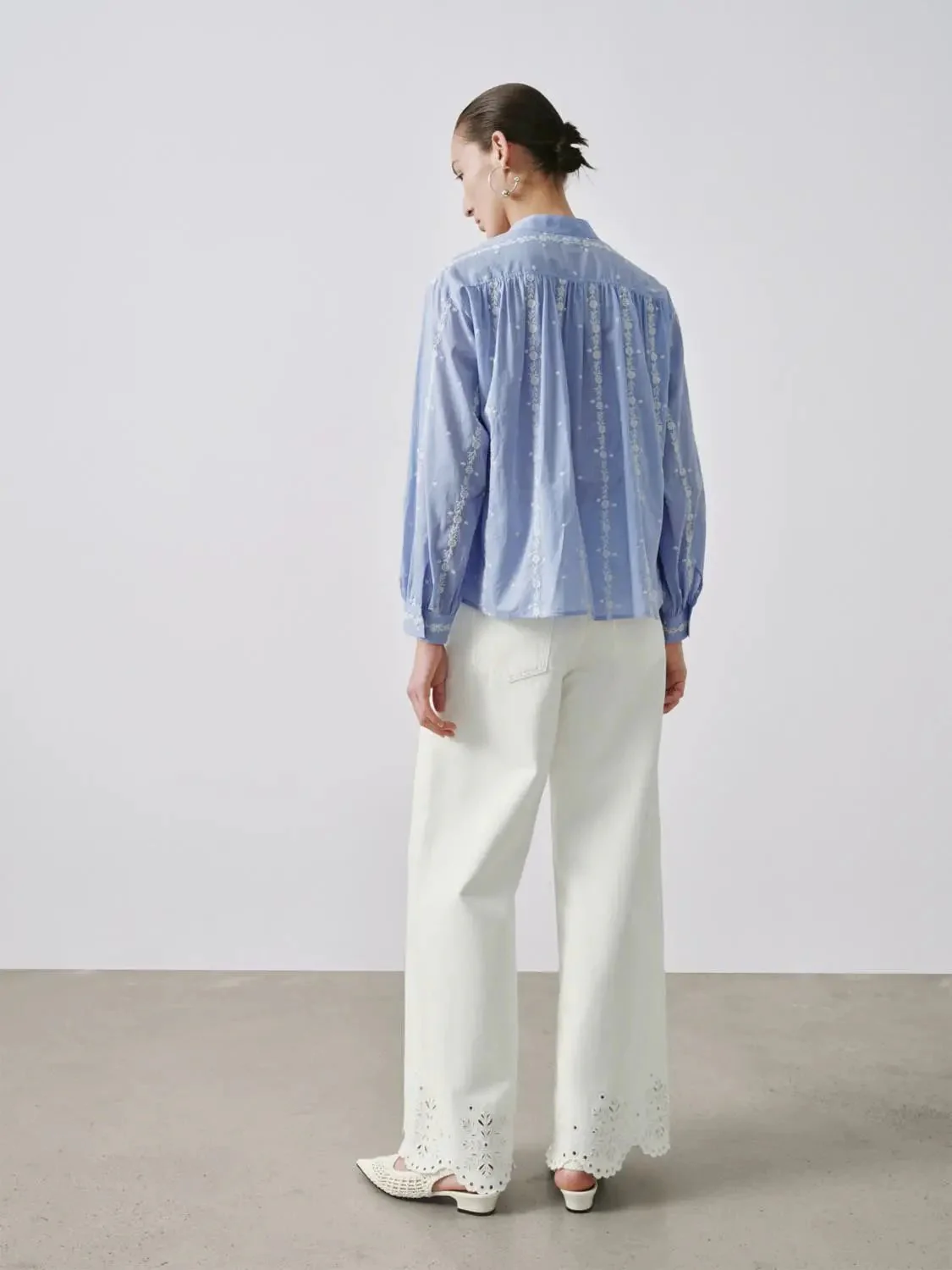 Contrast Embroidered Striped V-Neck Overhead Shirts