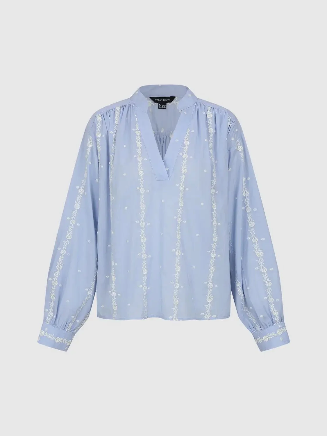 Contrast Embroidered Striped V-Neck Overhead Shirts