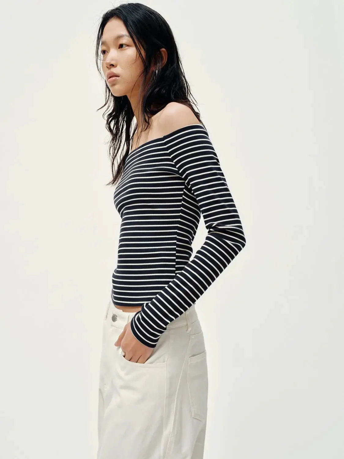 22227-cotton-off-shoulder-striped-long-sleeve-top-2.webp Cotton Off-Shoulder Striped Long Sleeve Top