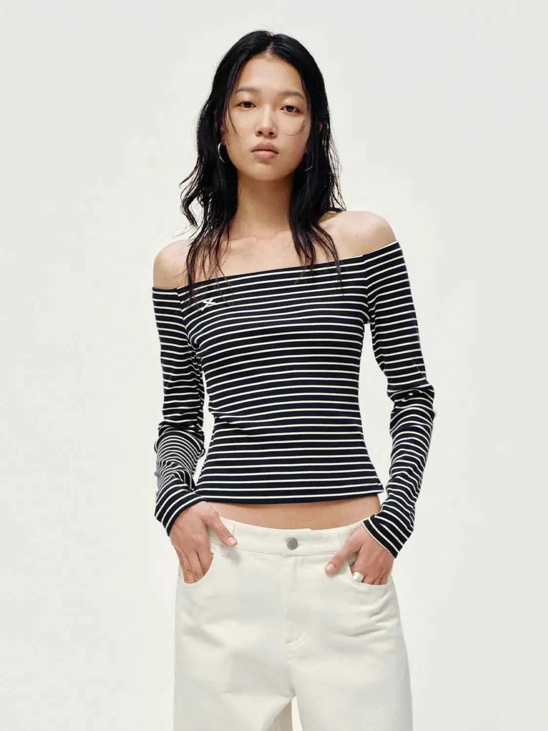 22227-cotton-off-shoulder-striped-long-sleeve-top-9.webp Cotton Off-Shoulder Striped Long Sleeve Top