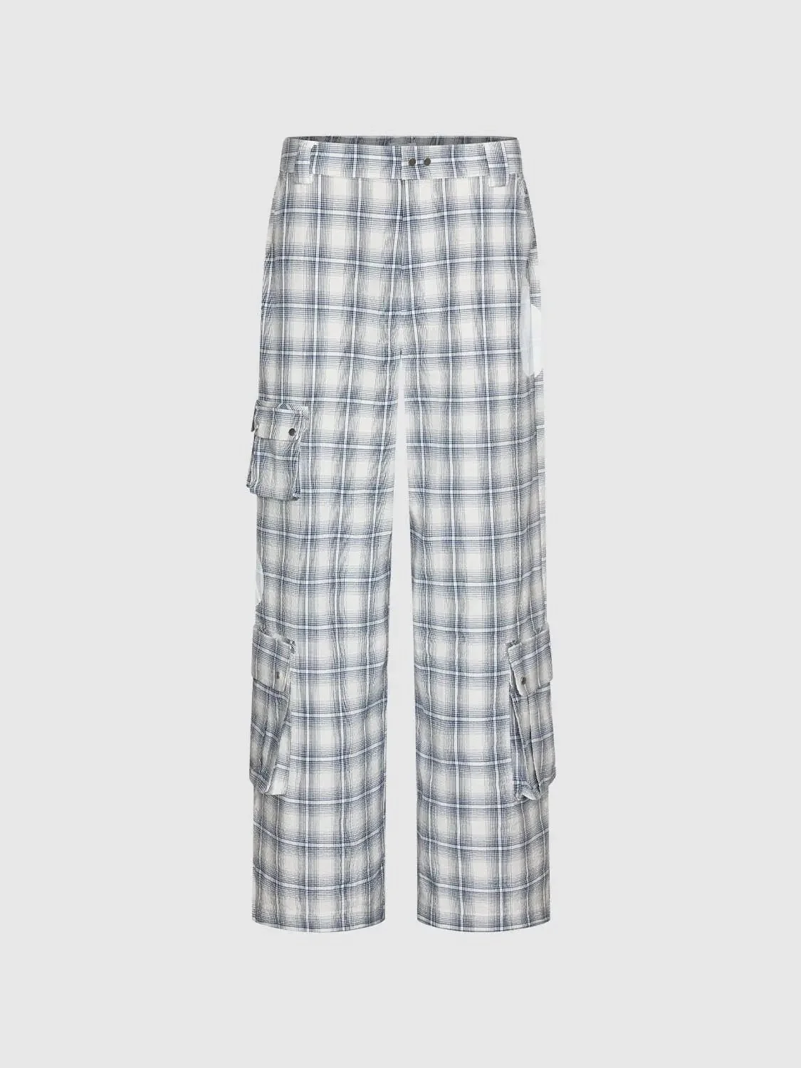 Flap Pocket Contrast Check Wide Leg Pants