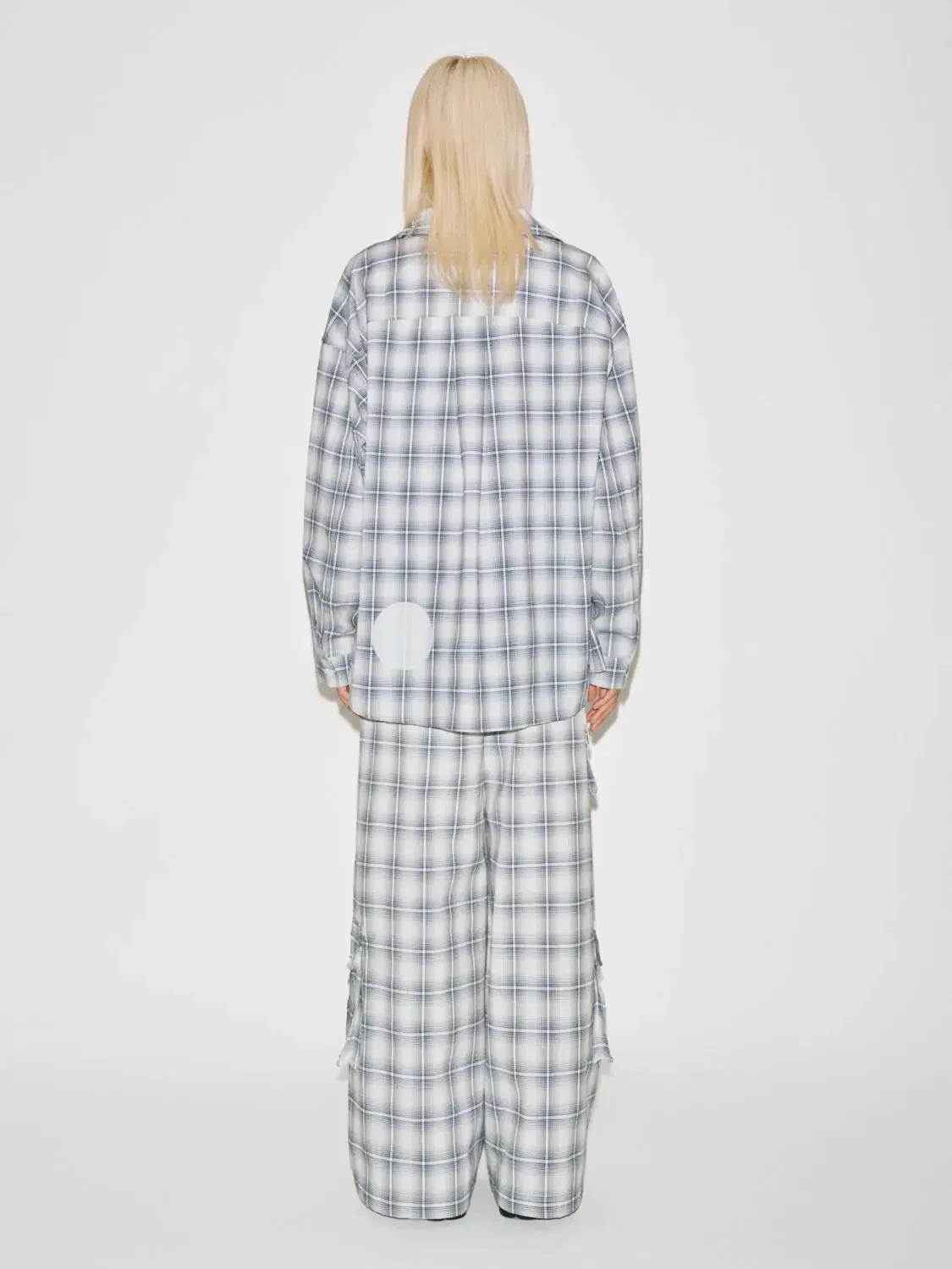 Flap Pocket Contrast Check Wide Leg Pants