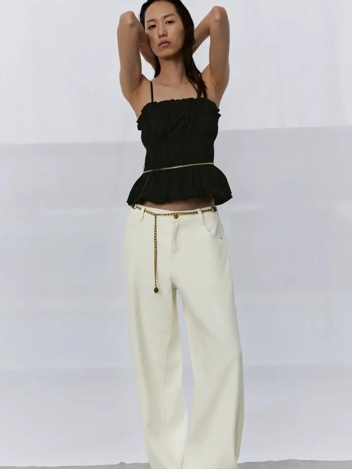 Ruffle Detail Strappy Balloon Hem Cami Tops