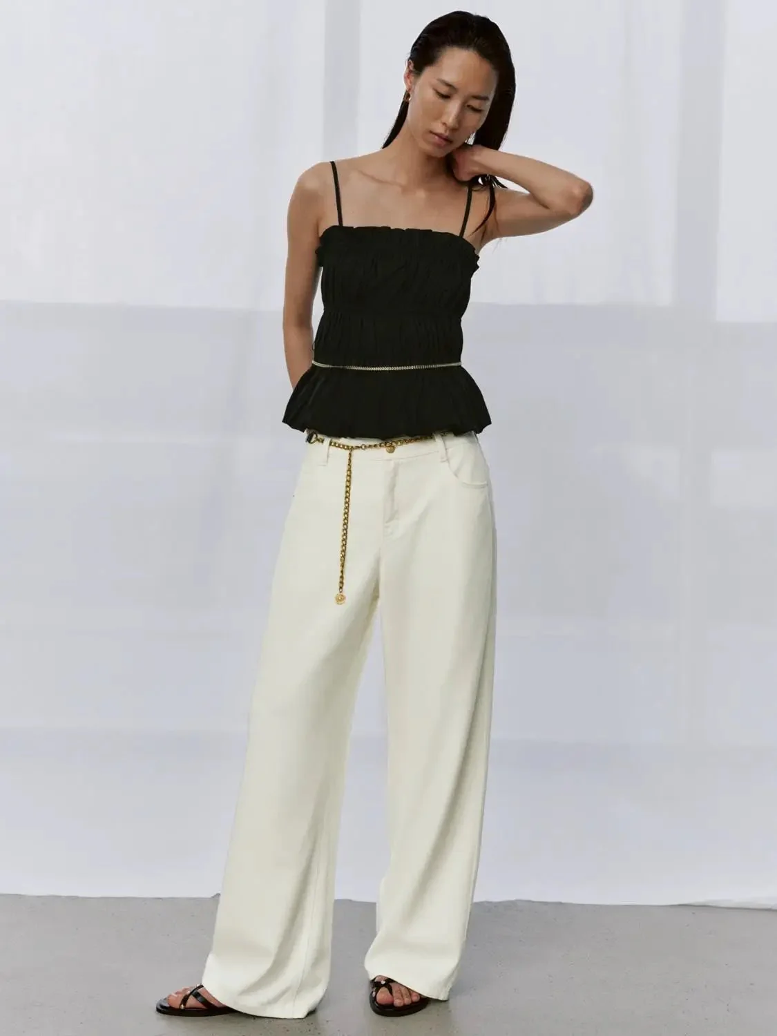 Ruffle Detail Strappy Balloon Hem Cami Tops