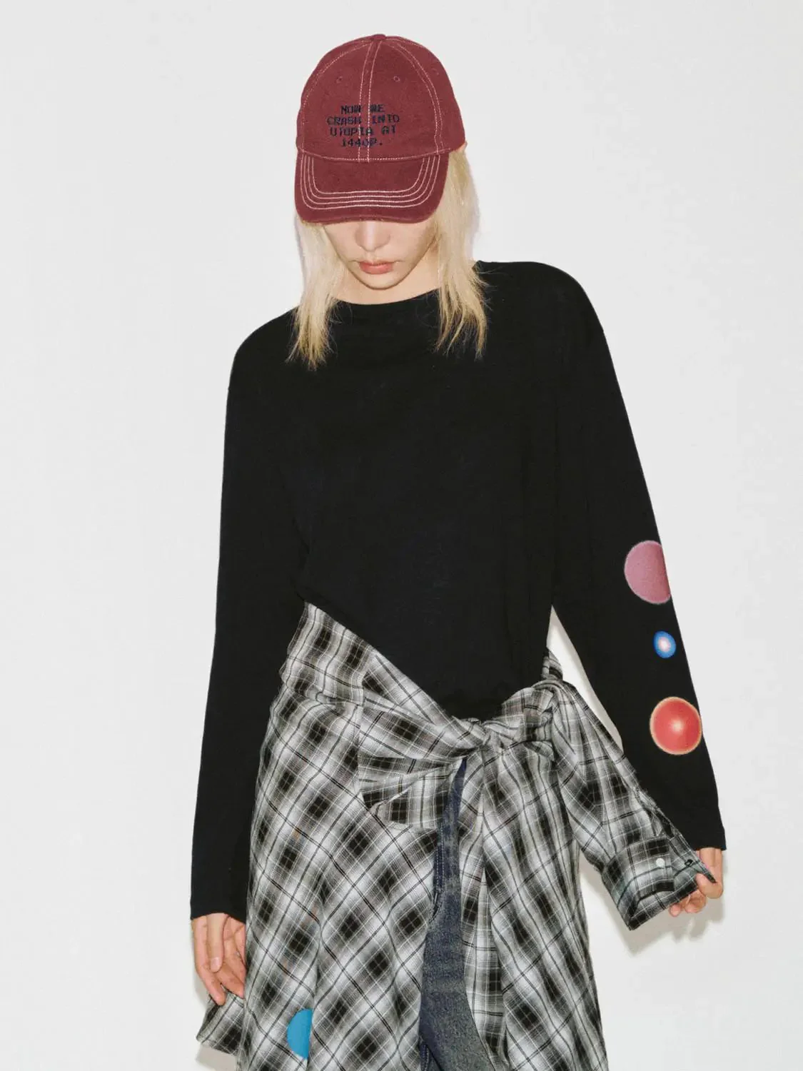 Cotton Blend Crew Neck Long Sleeve With Patch Dots T Shirt