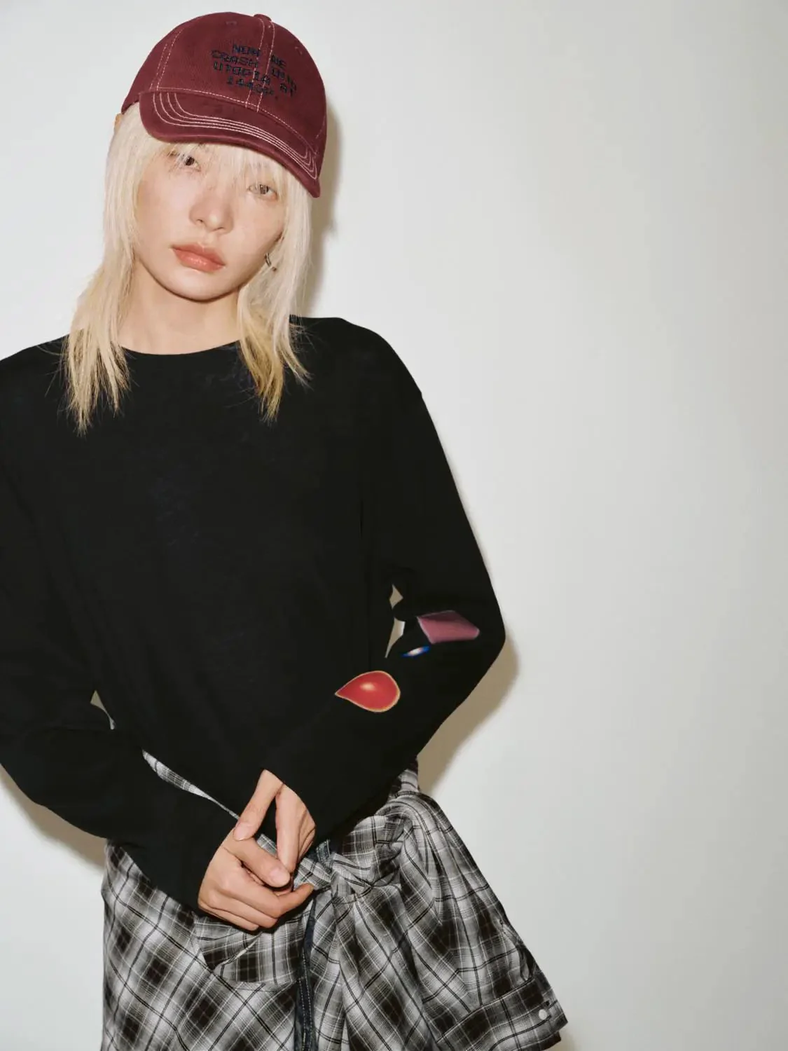 Cotton Blend Crew Neck Long Sleeve With Patch Dots T Shirt