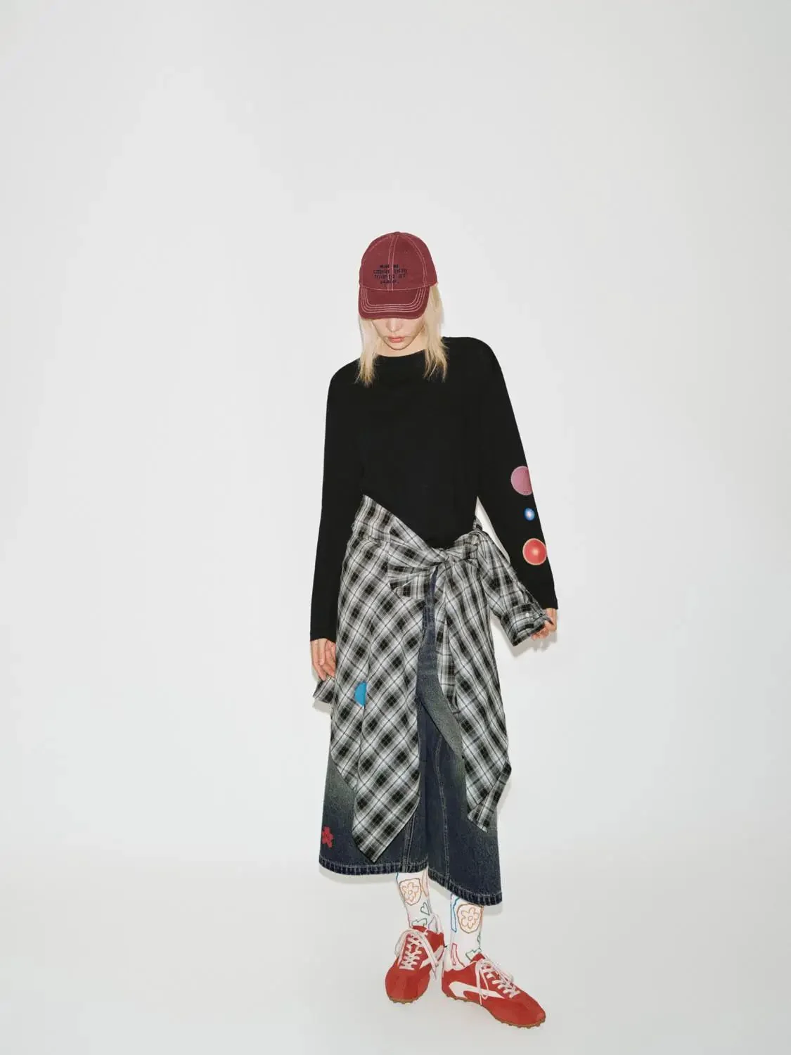Cotton Blend Crew Neck Long Sleeve With Patch Dots T Shirt