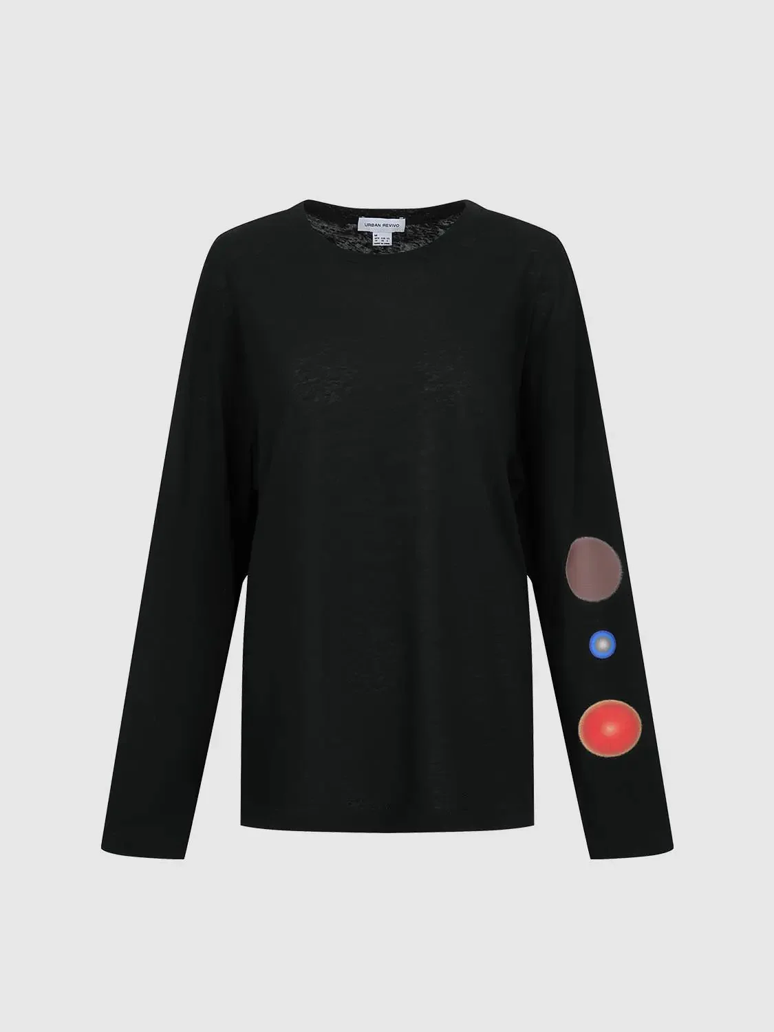 Cotton Blend Crew Neck Long Sleeve With Patch Dots T Shirt