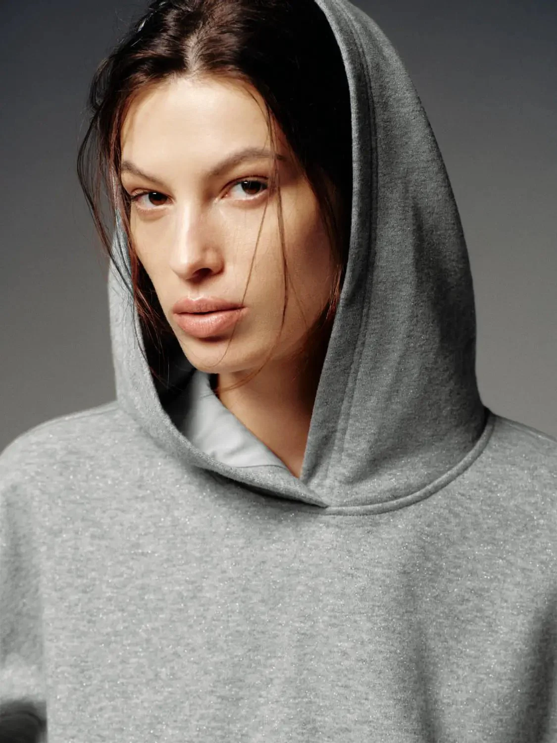 Cotton Blend Hooded Balloon Hem Sweatshirt