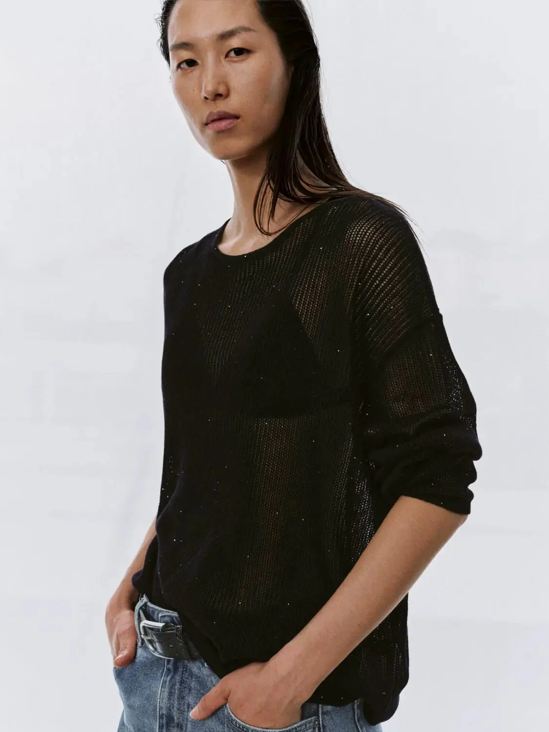 Crew Neck Long Sleeve Knitted T-Shirts