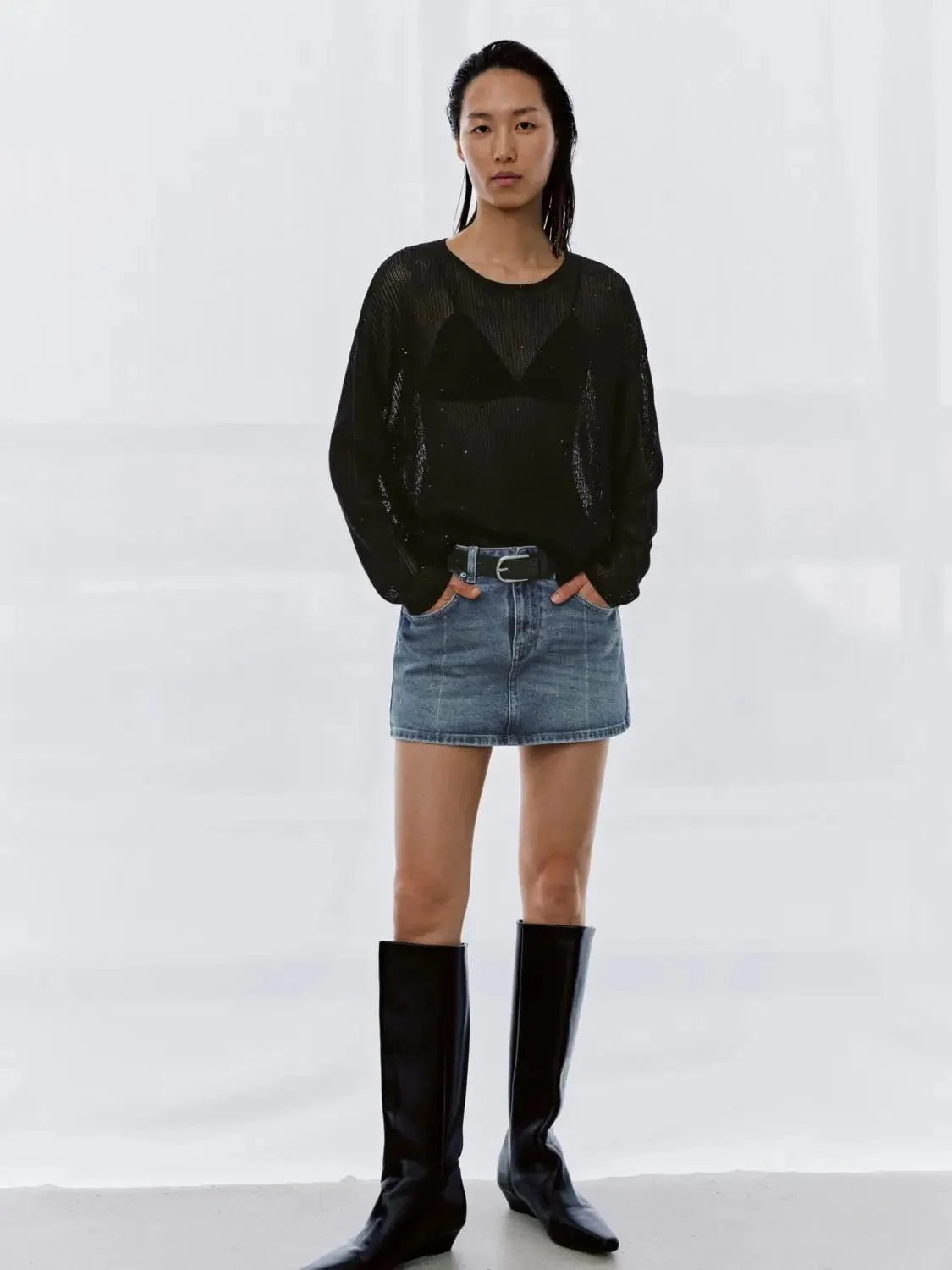 Crew Neck Long Sleeve Knitted T-Shirts