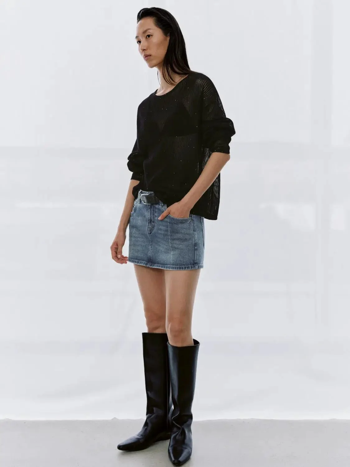 Crew Neck Long Sleeve Knitted T-Shirts