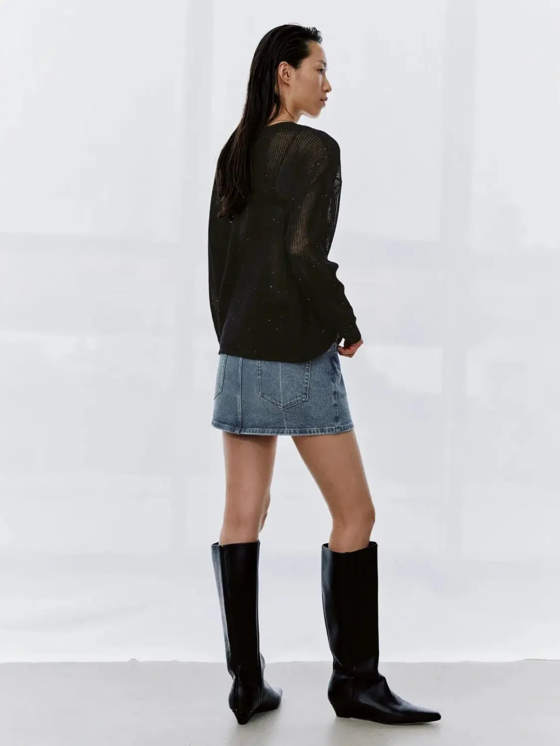 Crew Neck Long Sleeve Knitted T-Shirts