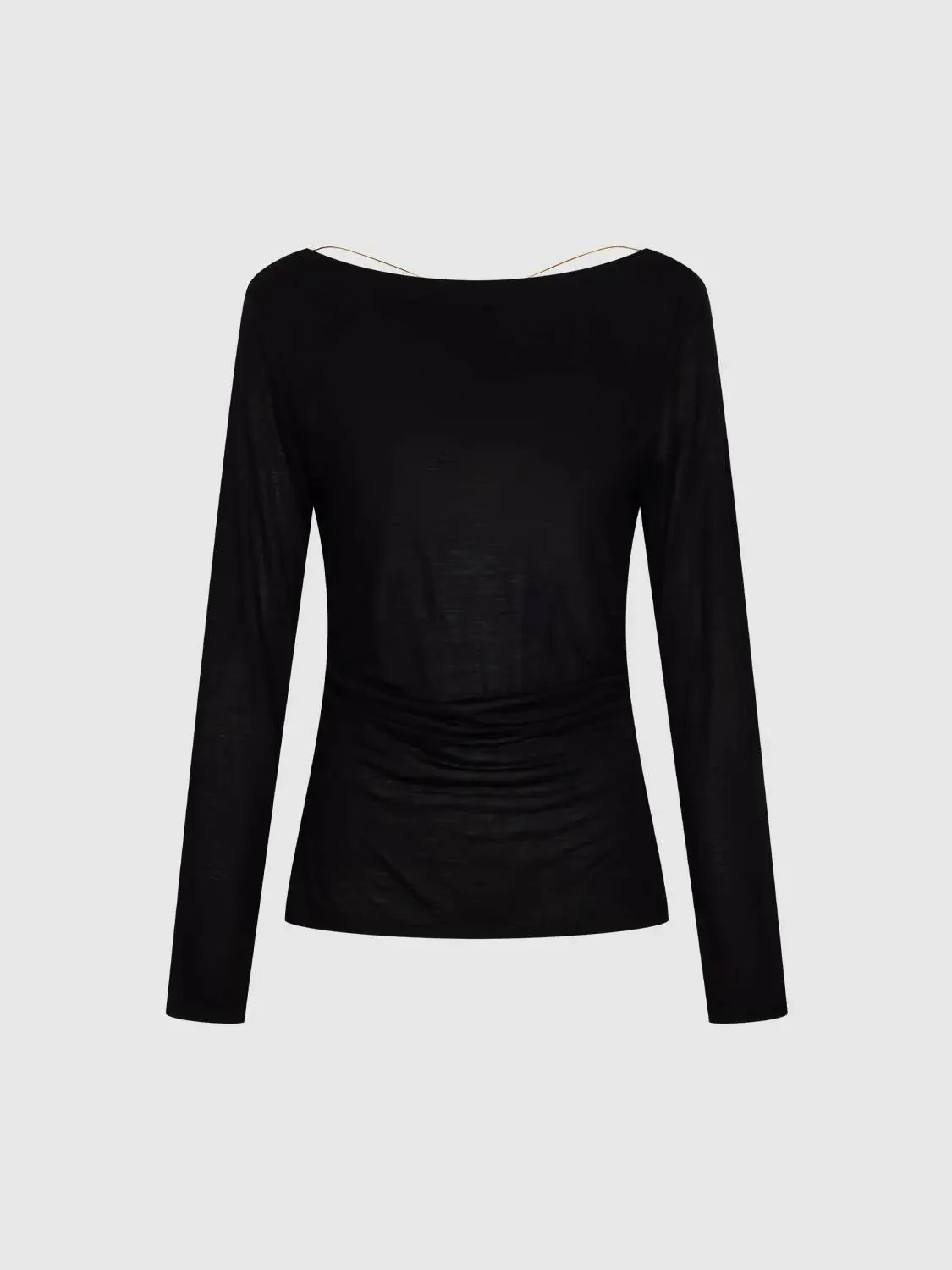 Lyocell Boat Neck Long Sleeve Ruched Top