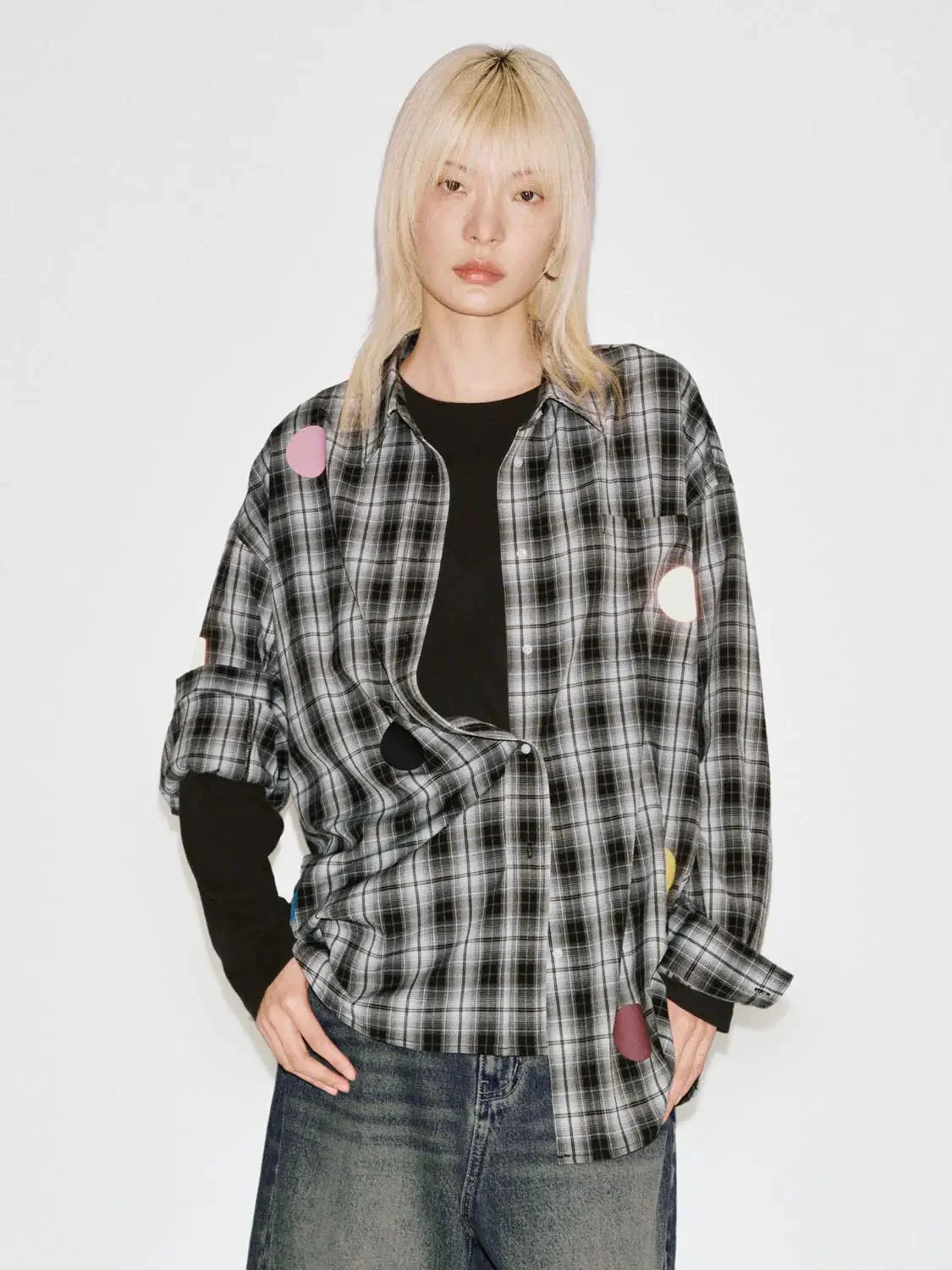 Patchwork Contrast Check Shirts