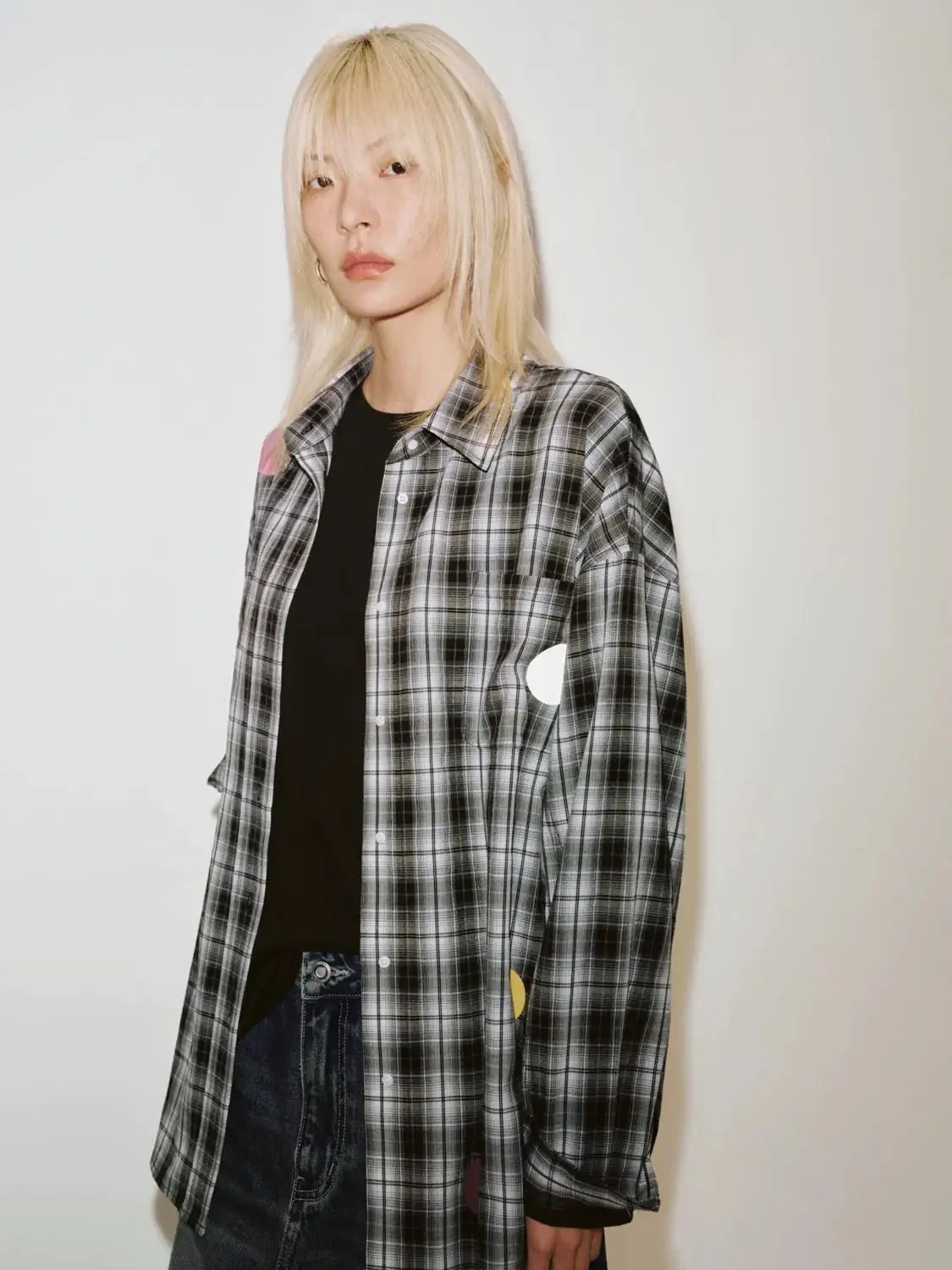 Patchwork Contrast Check Shirts