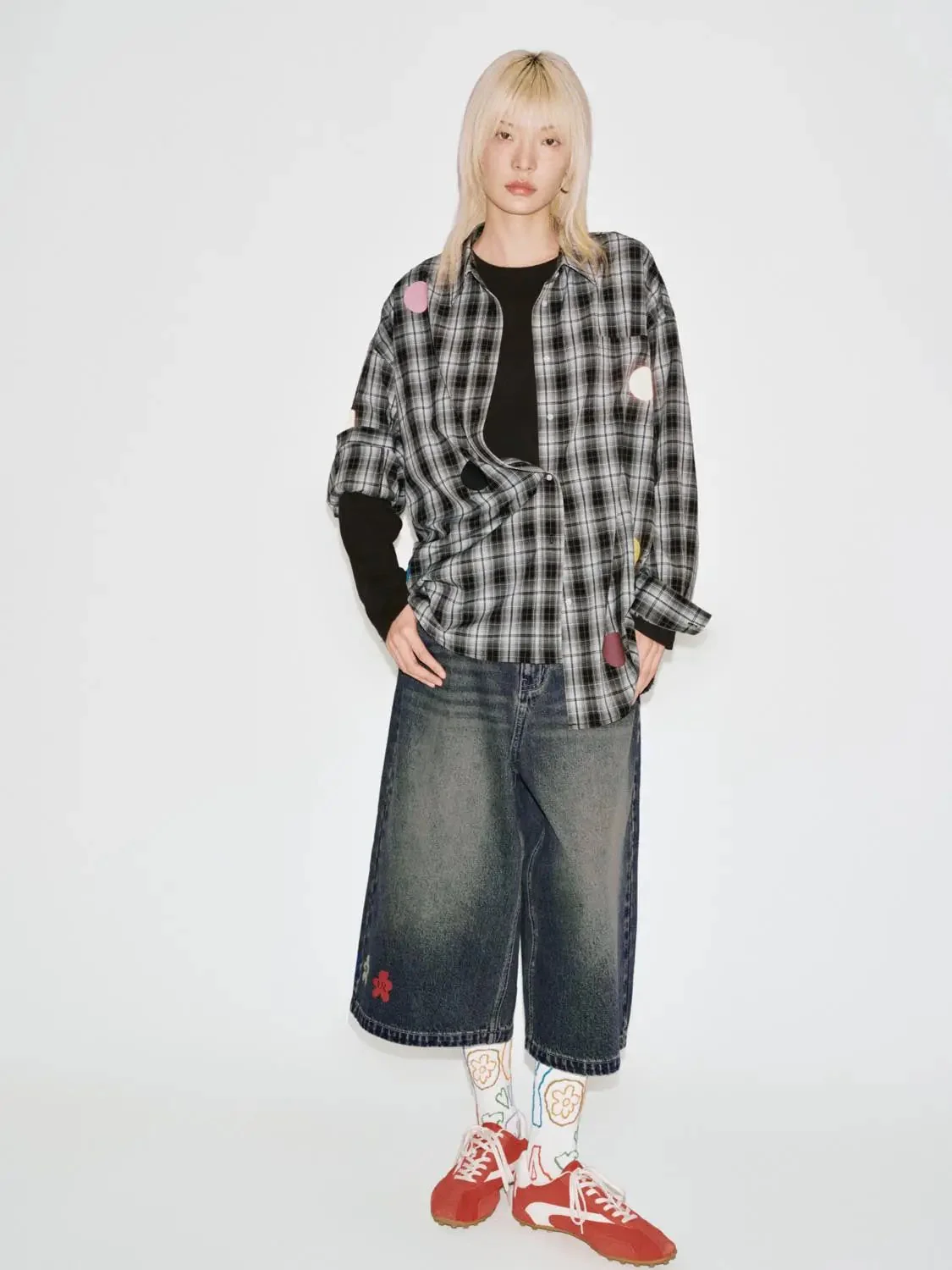 Patchwork Contrast Check Shirts