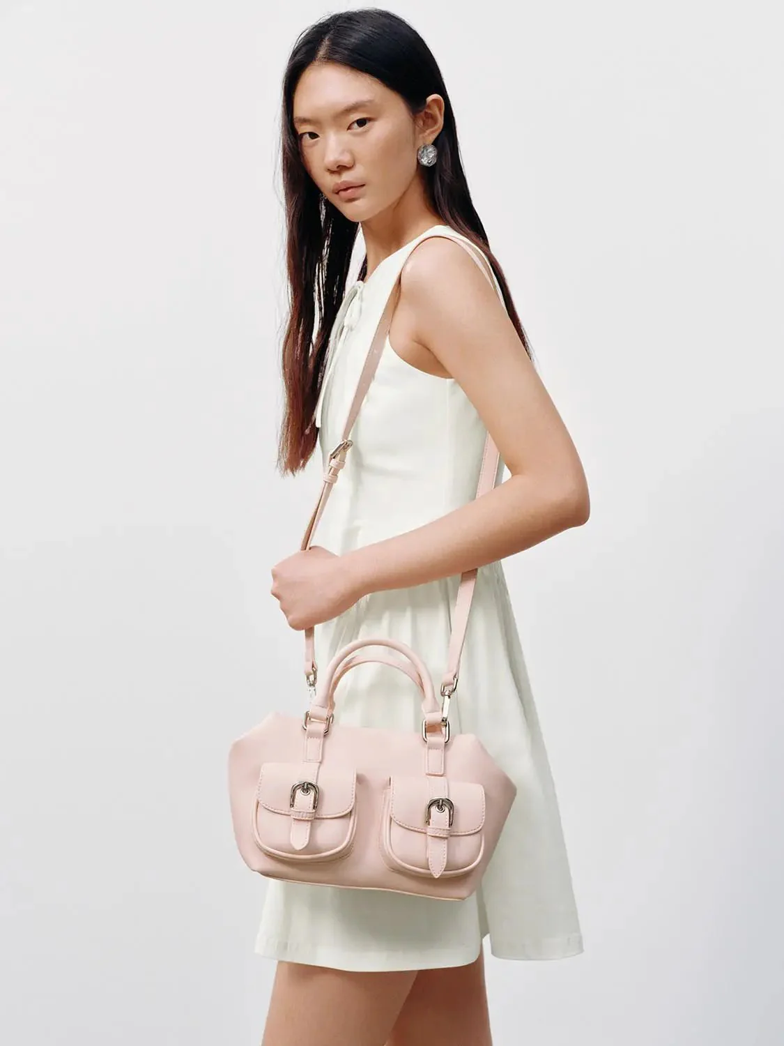 Faux Leather Multi-Pocket Handle Shoulder Bags