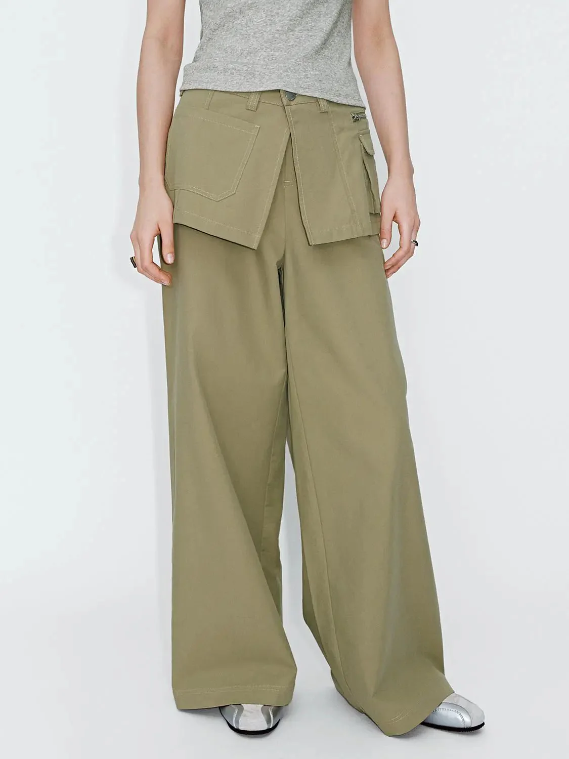 Flap Pocket Wide Leg Pants