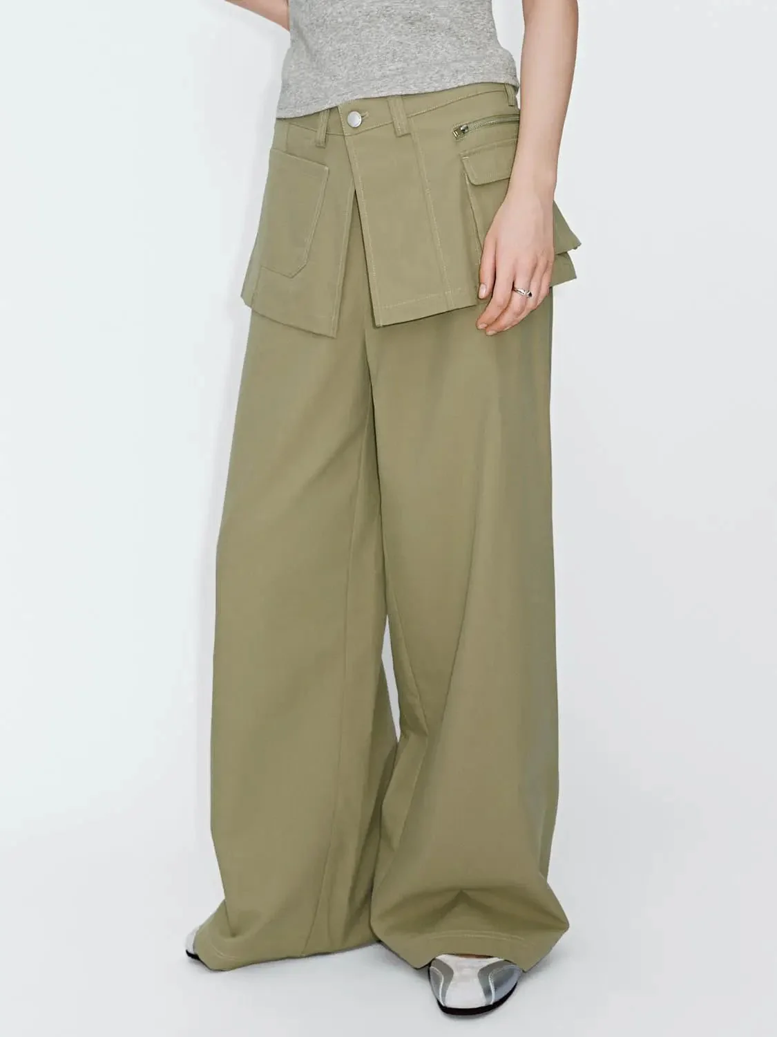 Flap Pocket Wide Leg Pants