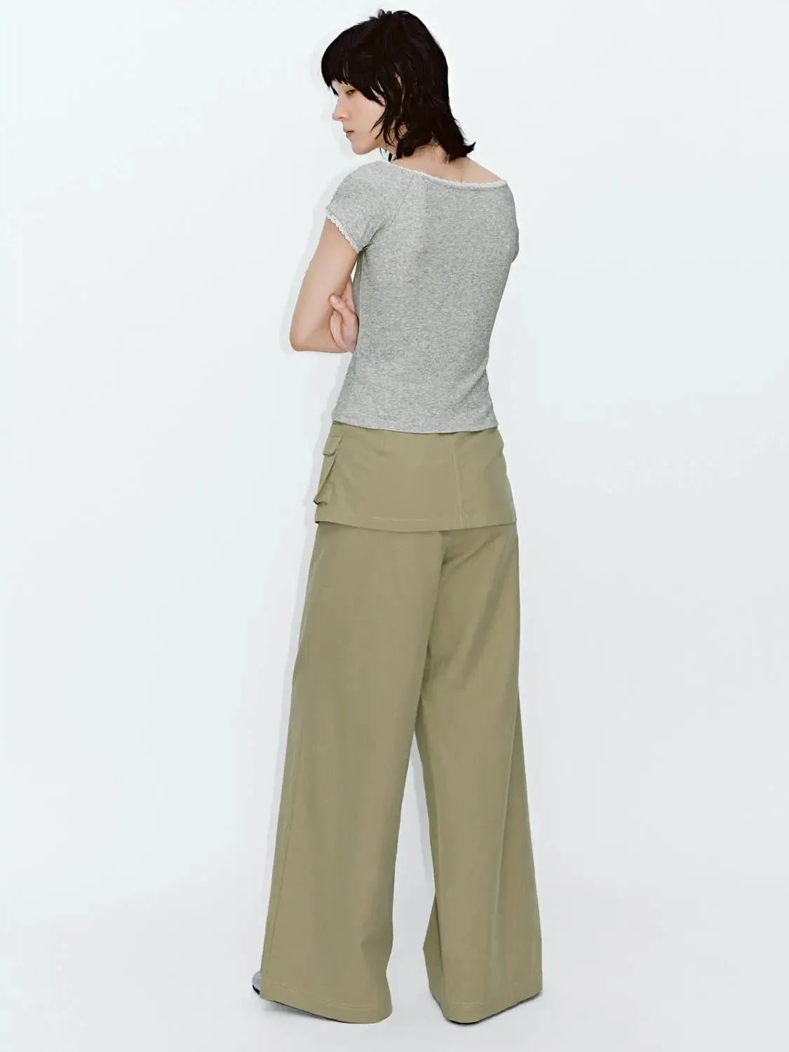 Flap Pocket Wide Leg Pants