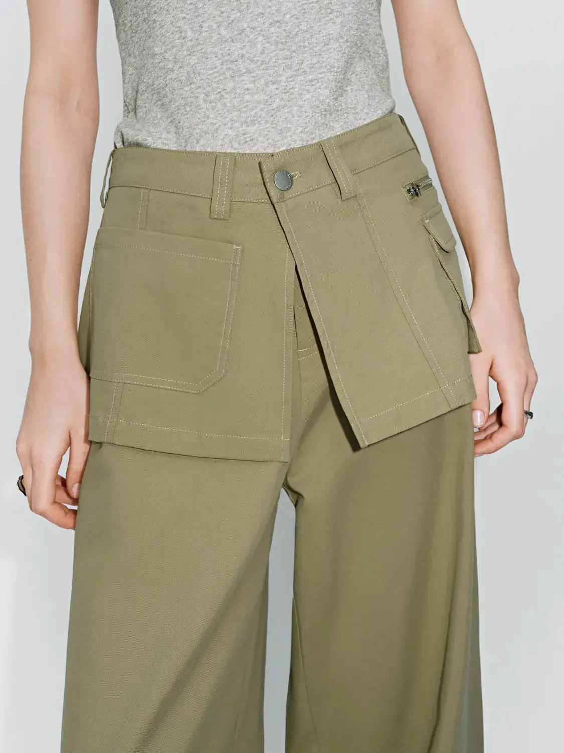 Flap Pocket Wide Leg Pants