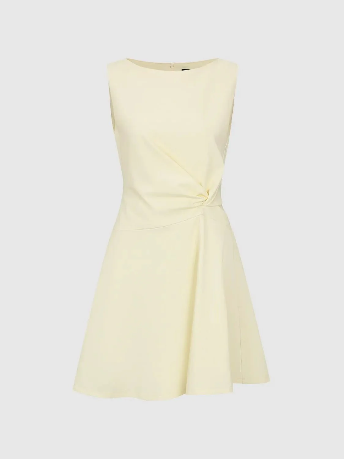 Sleek Sleeveless Twist Knot Waist Viscose Elastane A-Line Midi Dresses