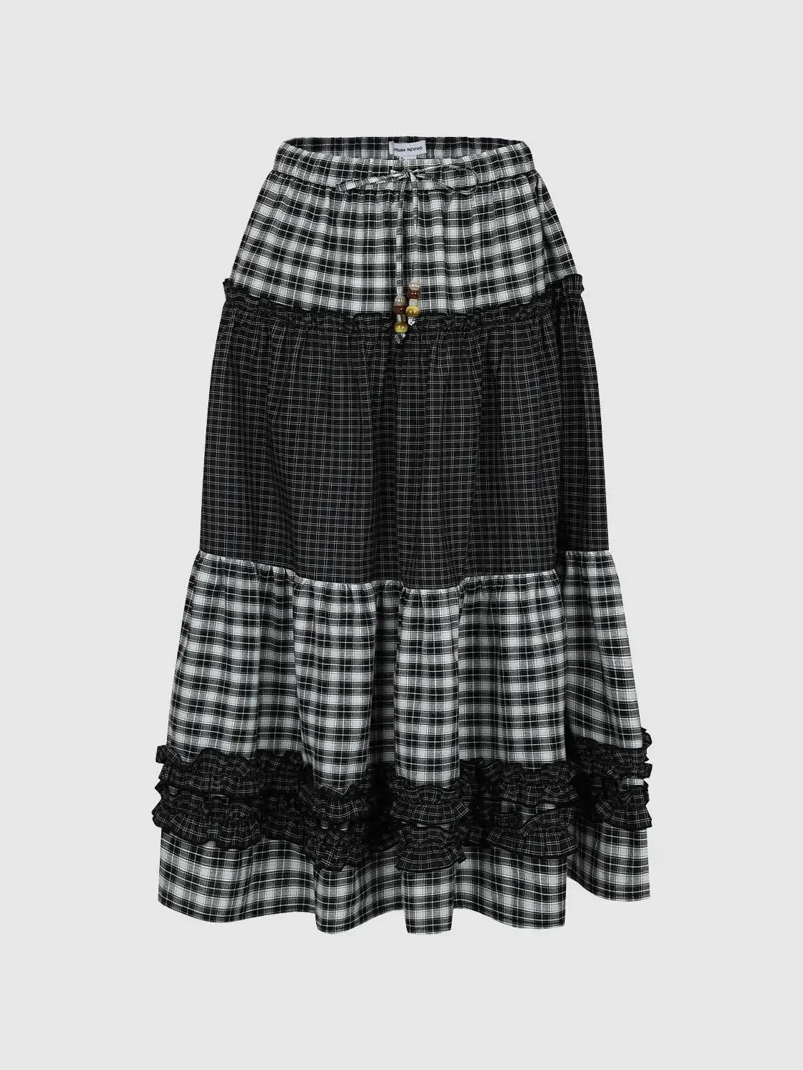 22397-drawstring-pull-on-contrast-check-tiered-a-line-midi-skirts-2.webp Drawstring Pull On Contrast Check Tiered A-Line Midi Skirts