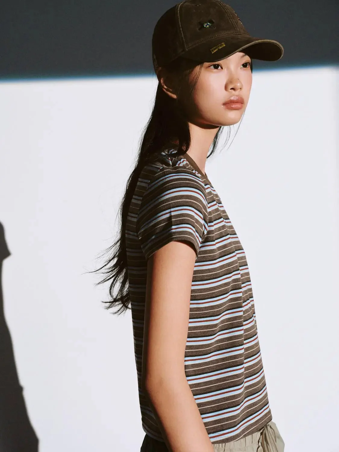 Yellow Contrast Striped Crew Neck T Shirts