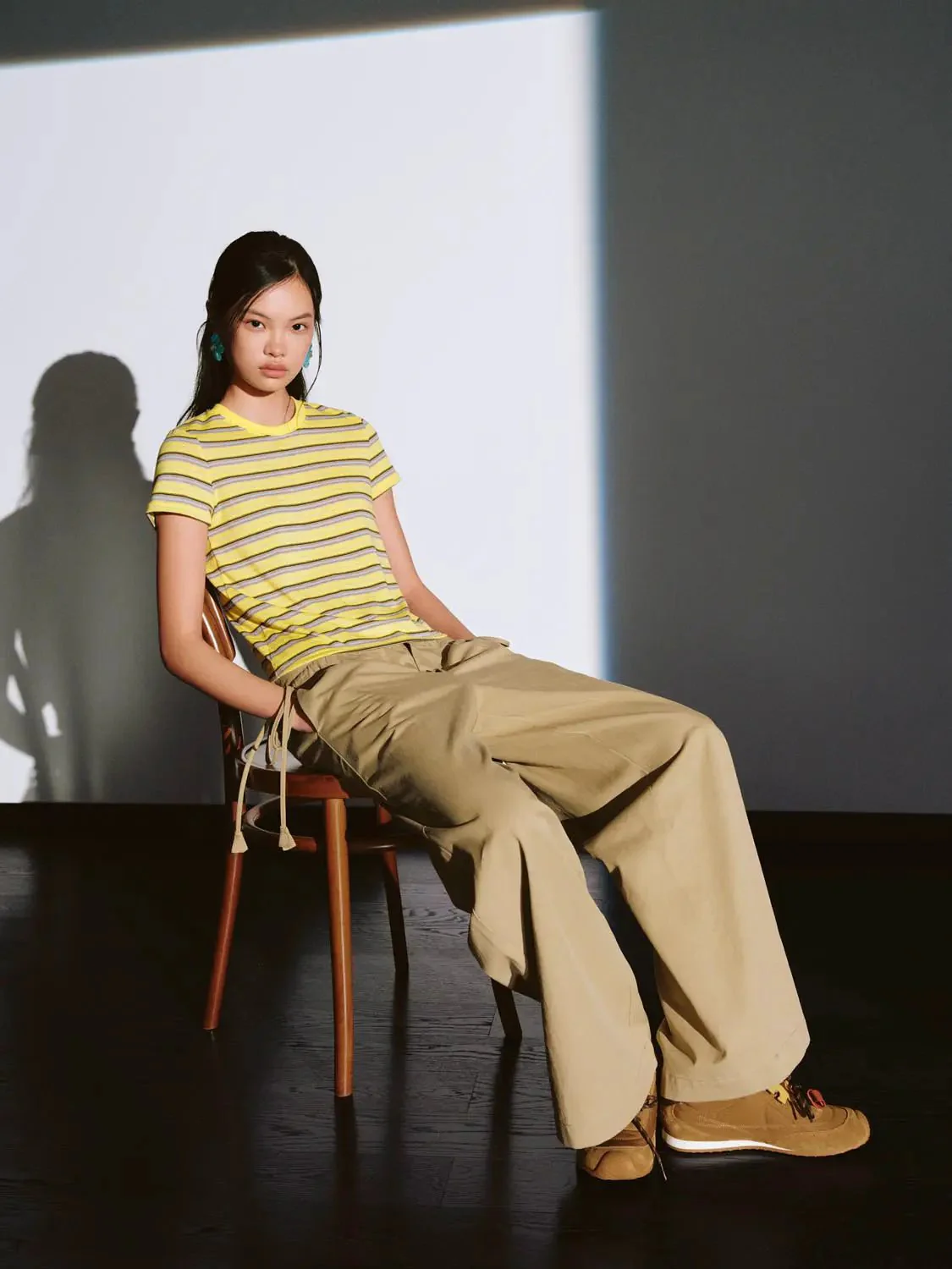 Yellow Contrast Striped Crew Neck T Shirts