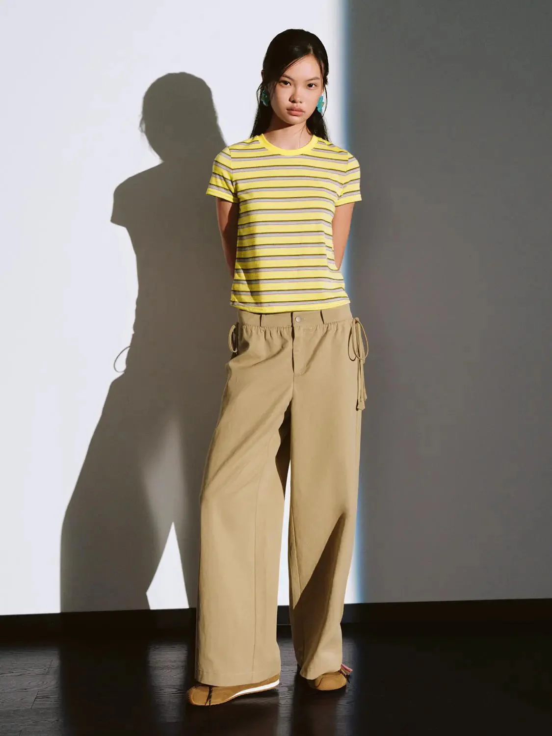 Yellow Contrast Striped Crew Neck T Shirts